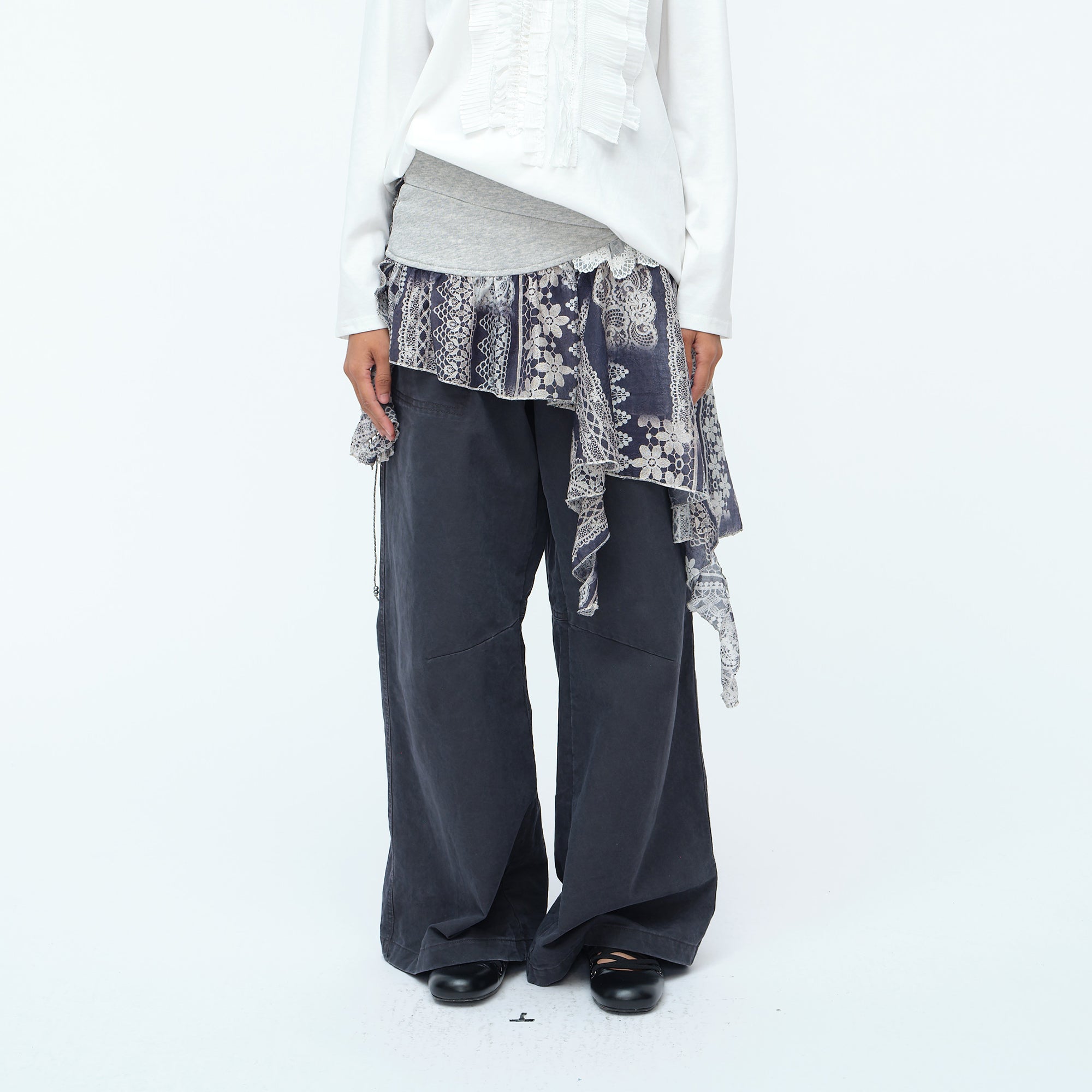 OINIMI Asymmetrical Lace Panel Skirt Wrap