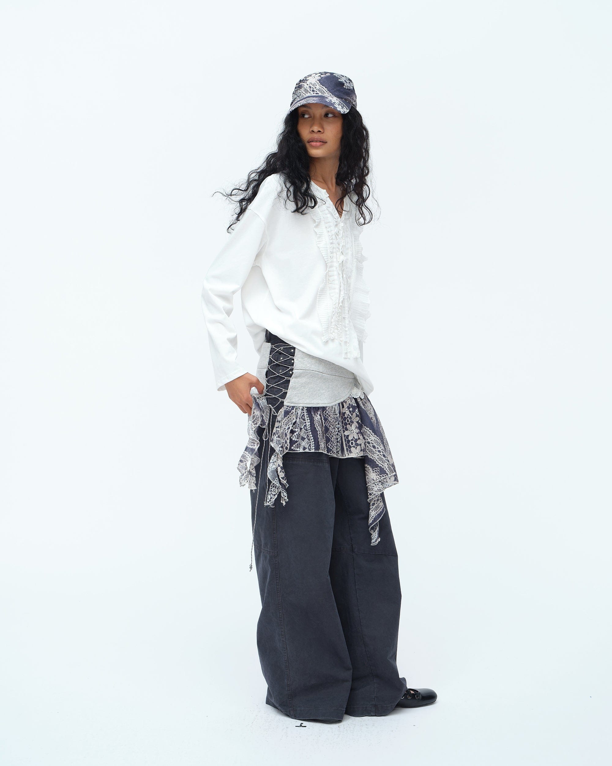OINIMI Asymmetrical Lace Panel Skirt Wrap