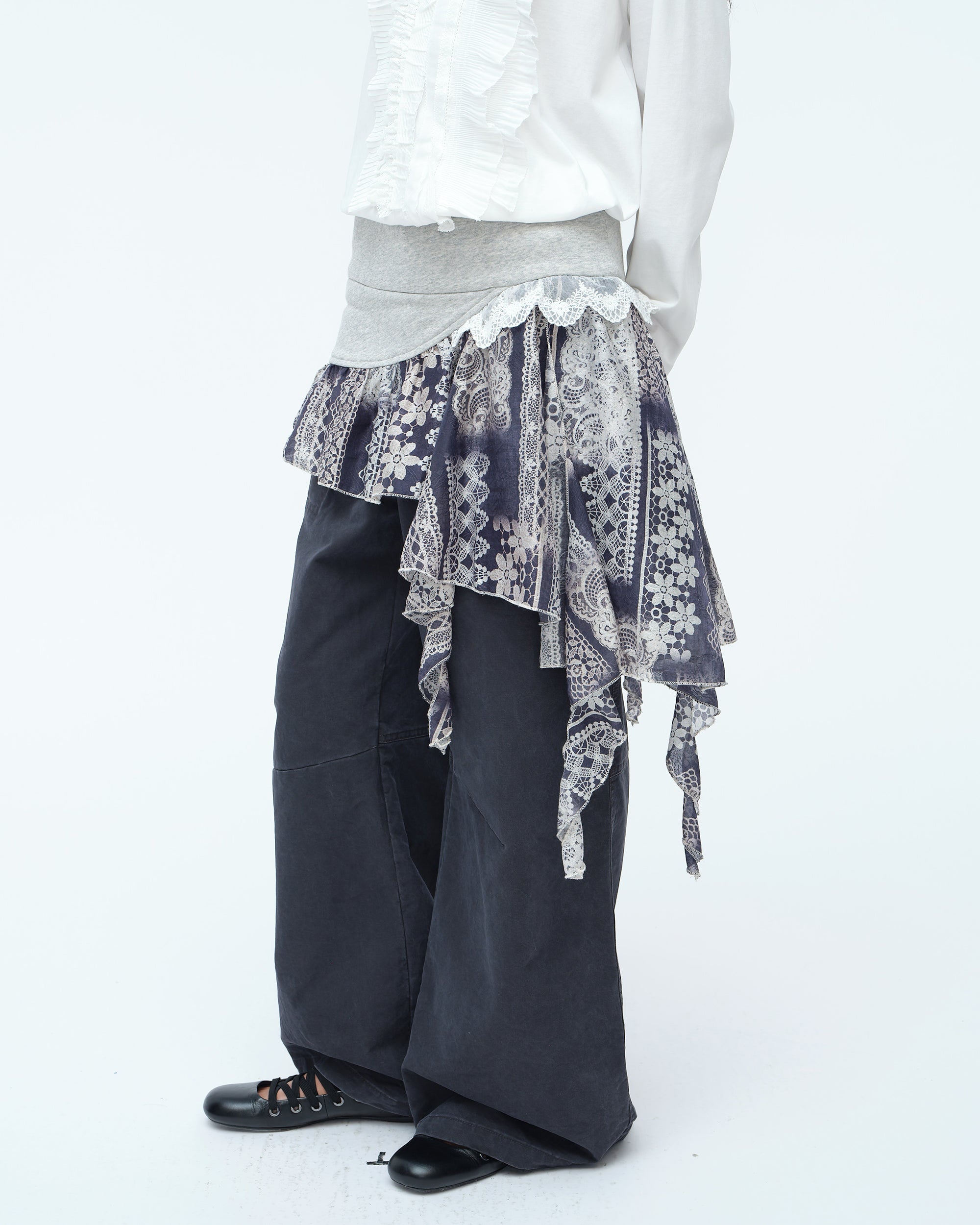 OINIMI Asymmetrical Lace Panel Skirt Wrap