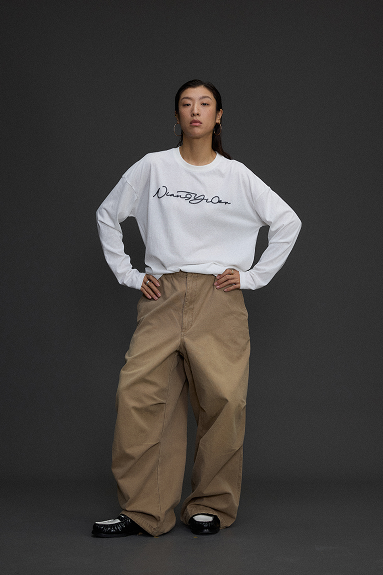 NIANJIUYIKOUER Distressed Utility Pocket Wide-Leg Pants, premium urban and streetwear designers apparel on PROJECTISR.com, NIANJIUYIKOUER