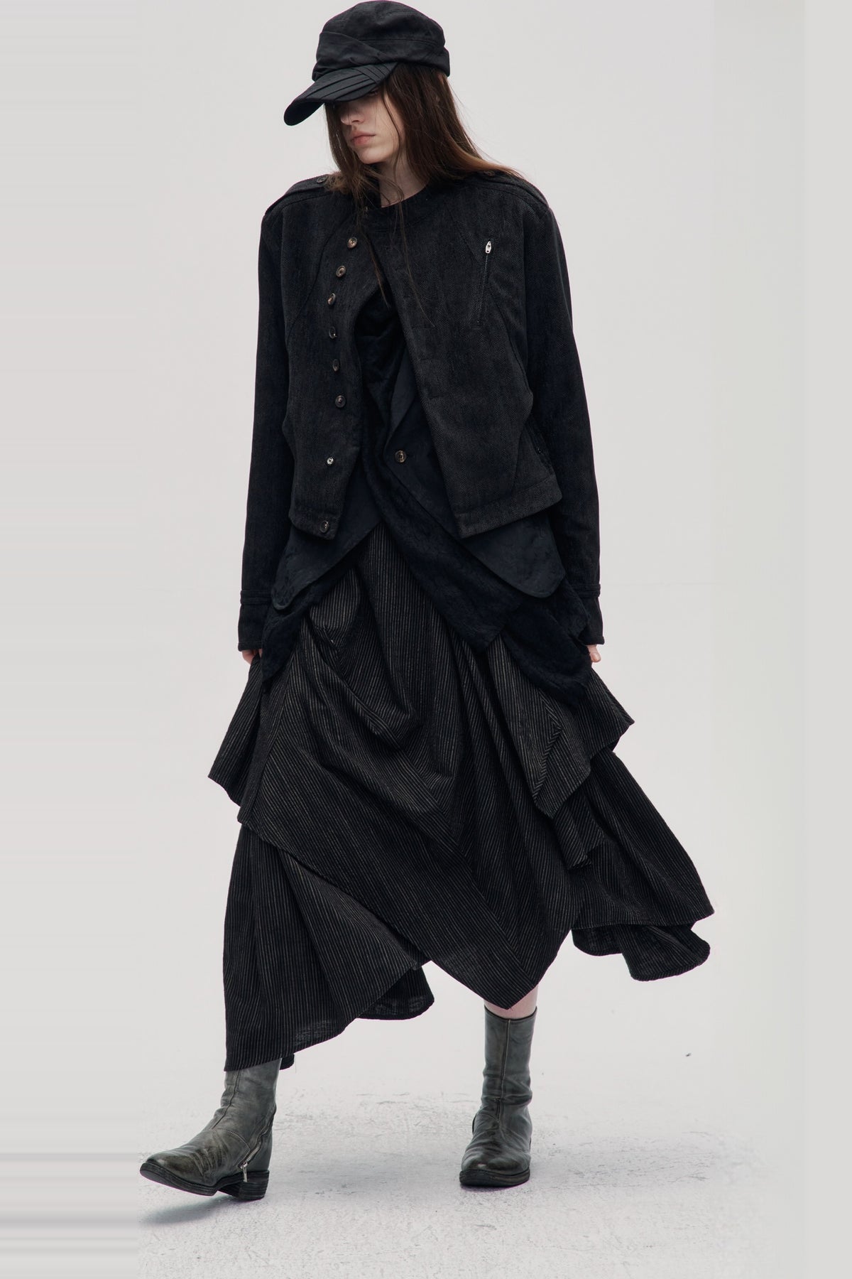 ILNya Nieternite Nifutur Striped Pleated Asymmetrical High-Waist Skirt — full body