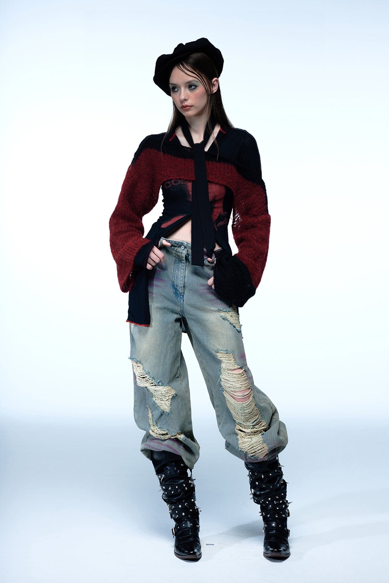 EMOHA Cosmo Lady Sheer Cinched Longline Shirt