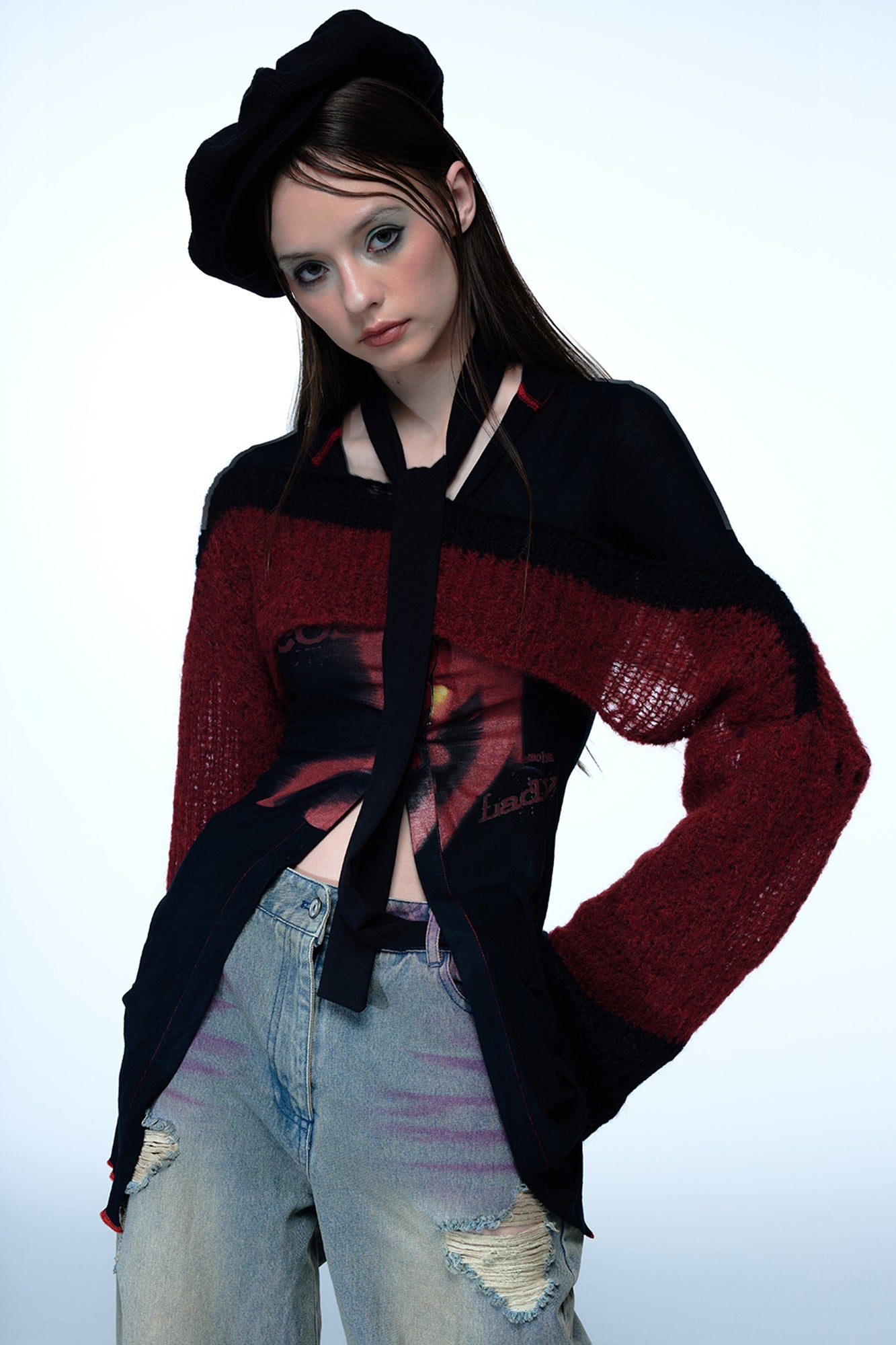 EMOHA Cosmo Lady Sheer Cinched Longline Shirt