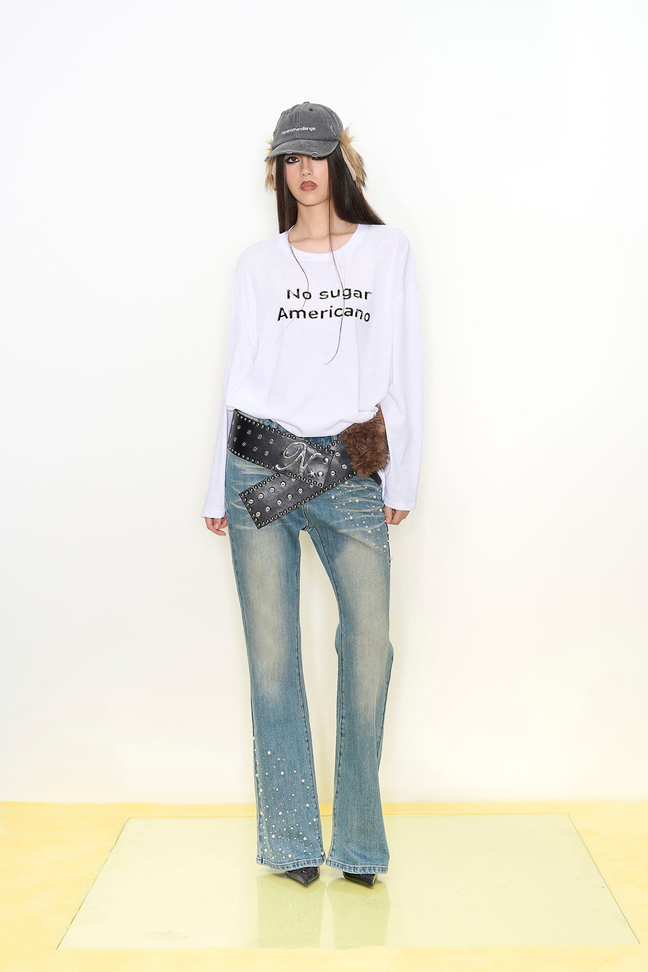 NEVER OFFEND L ANGEL Pearl-Embellished Washed Straight-Leg Jeans