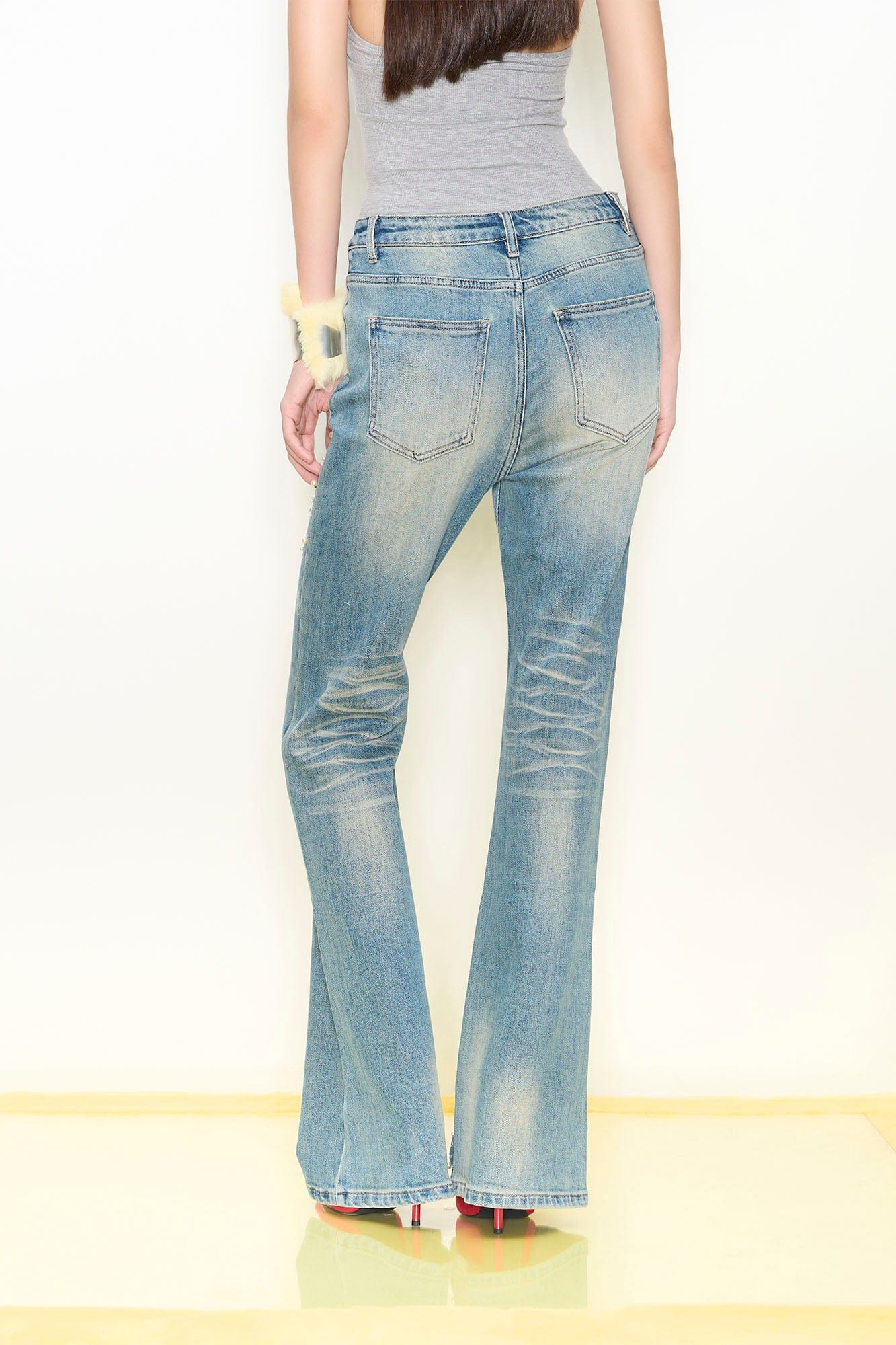 NEVER OFFEND L ANGEL Pearl-Embellished Washed Straight-Leg Jeans
