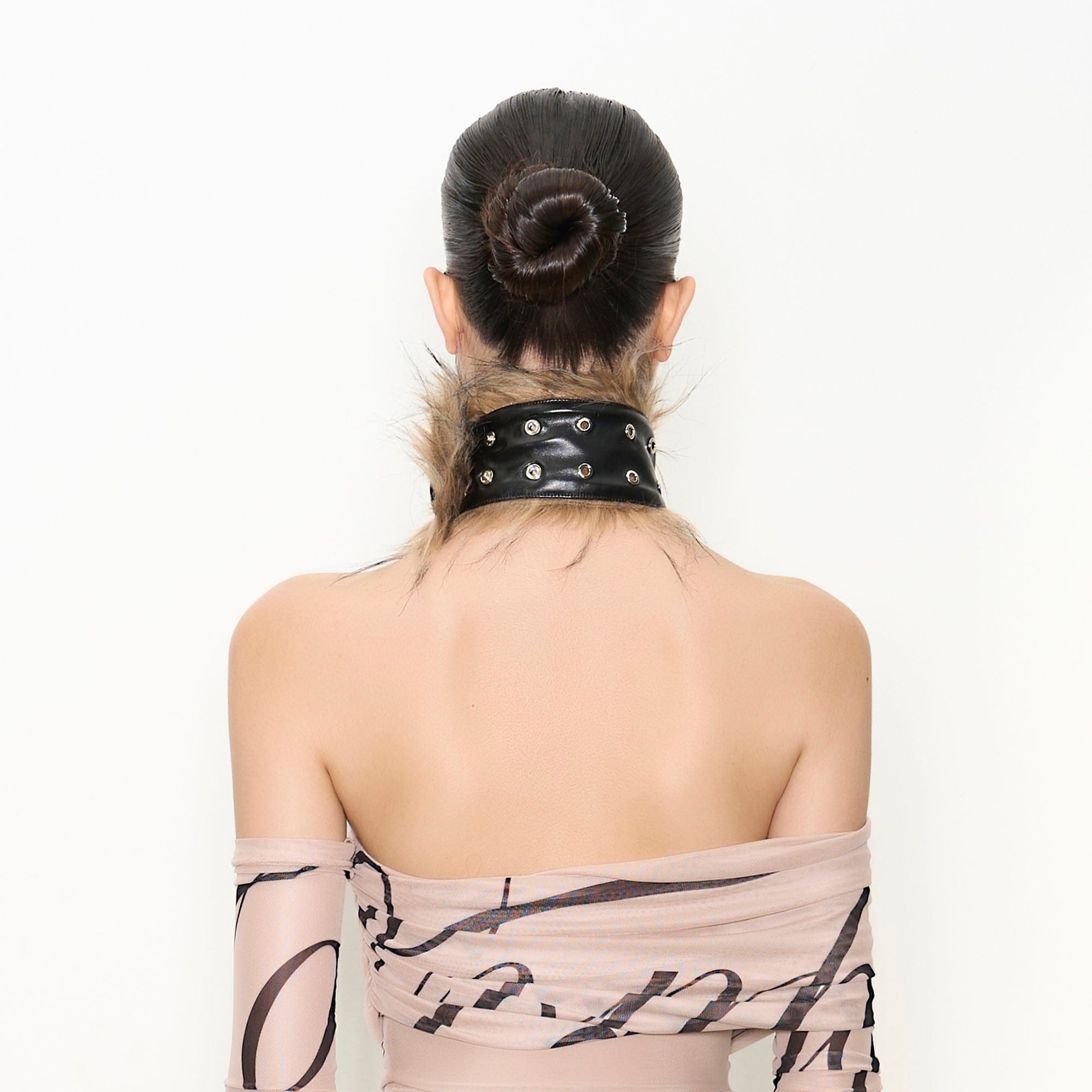 NEVER OFFEND L ANGEL Studded Faux Leather & Faux-Fur Choker