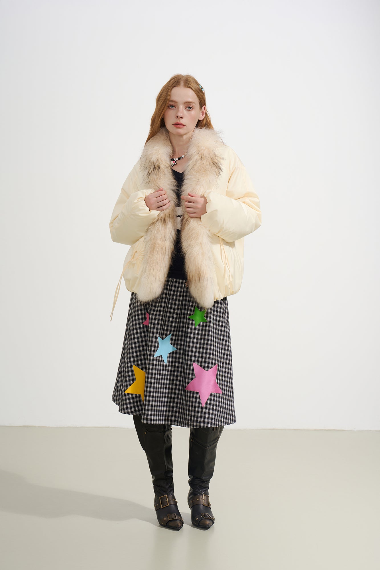 SOFITTE Detachable Faux Fur Trim Drawstring Pocket Jacket