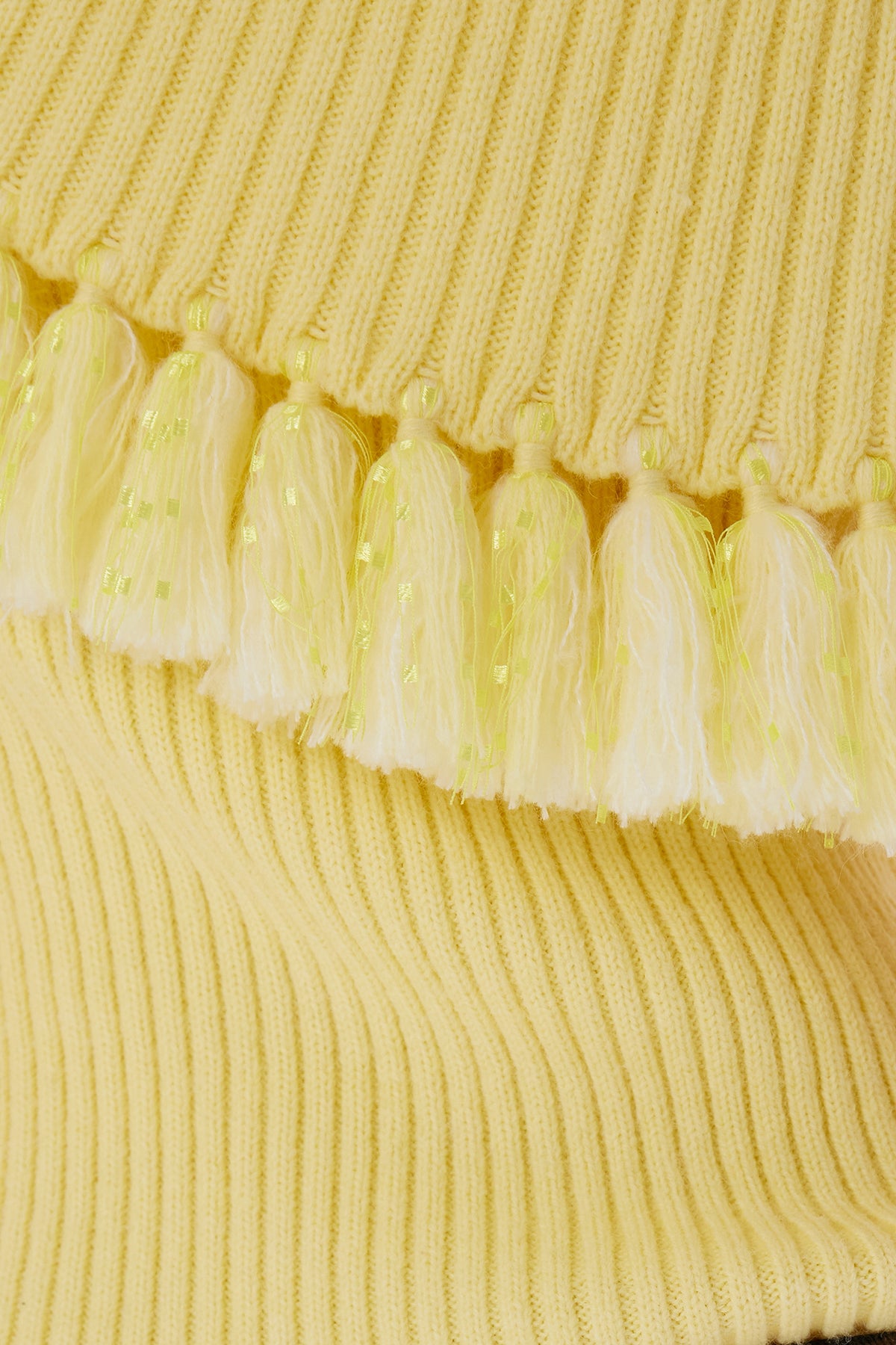 9266 STUDIO Tassel Trim Draped Turtleneck Knit Top