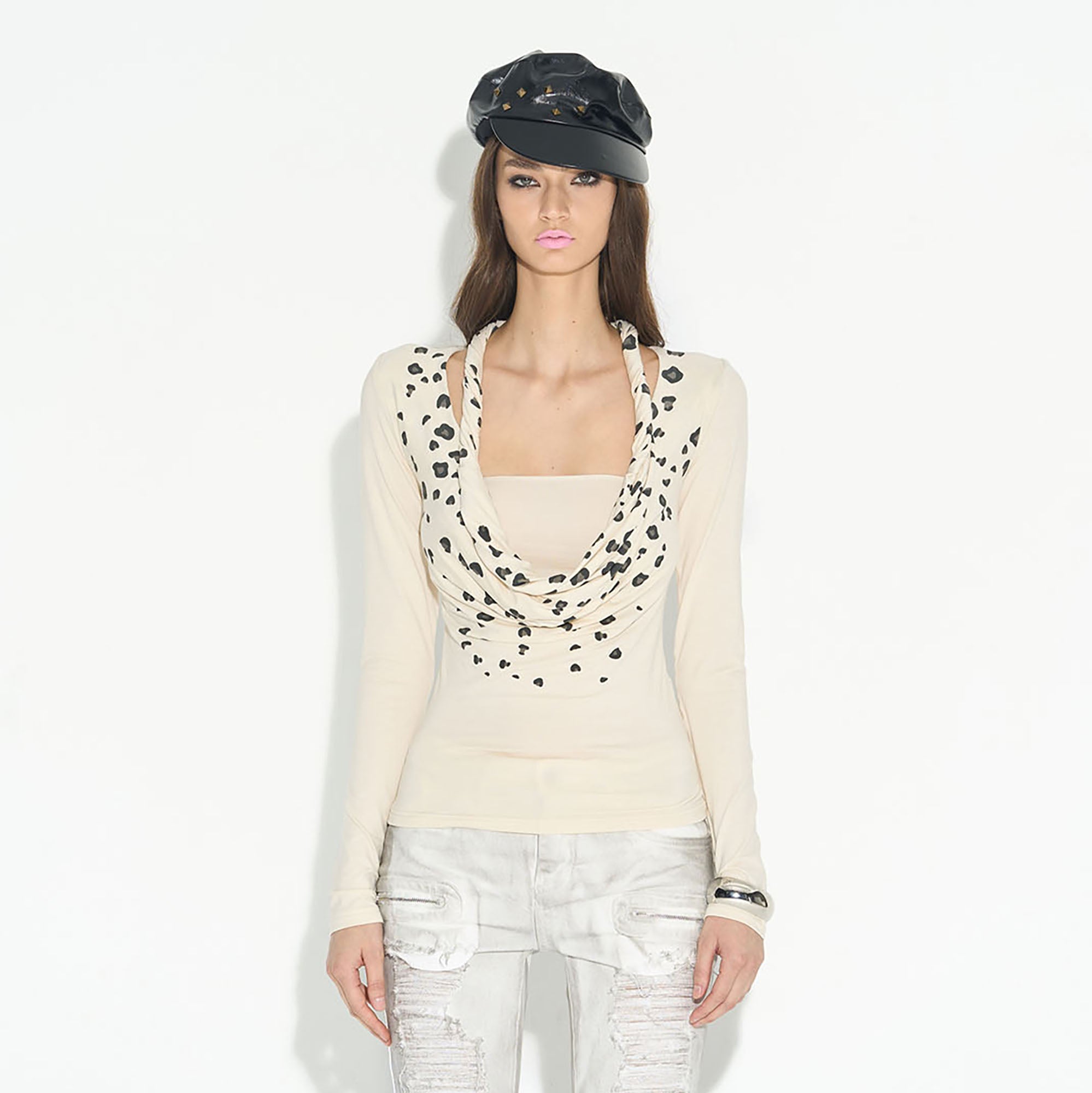 NEVER OFFEND L ANGEL Leopard-Draped Twisted Off-Shoulder Top