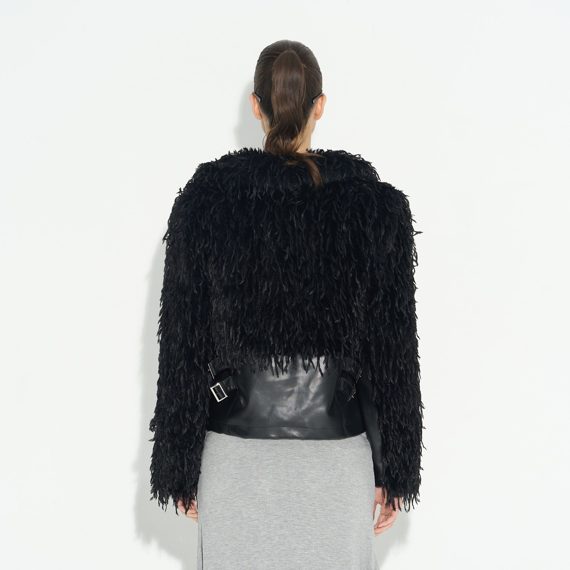 NEVER OFFEND L ANGEL Waisted Faux-Fur Spliced Faux Leather Jacket