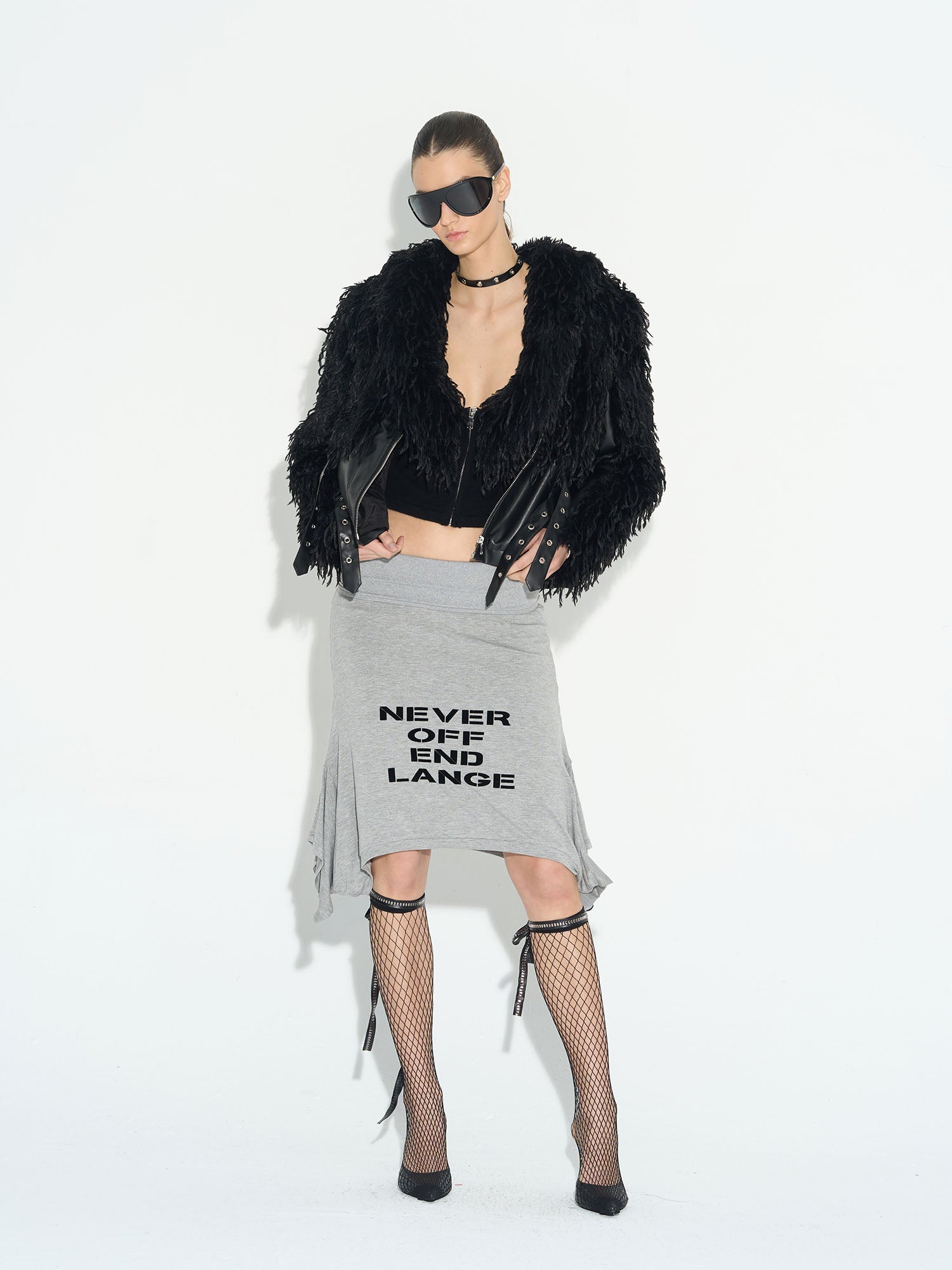 NEVER OFFEND L ANGEL Waisted Faux-Fur Spliced Faux Leather Jacket