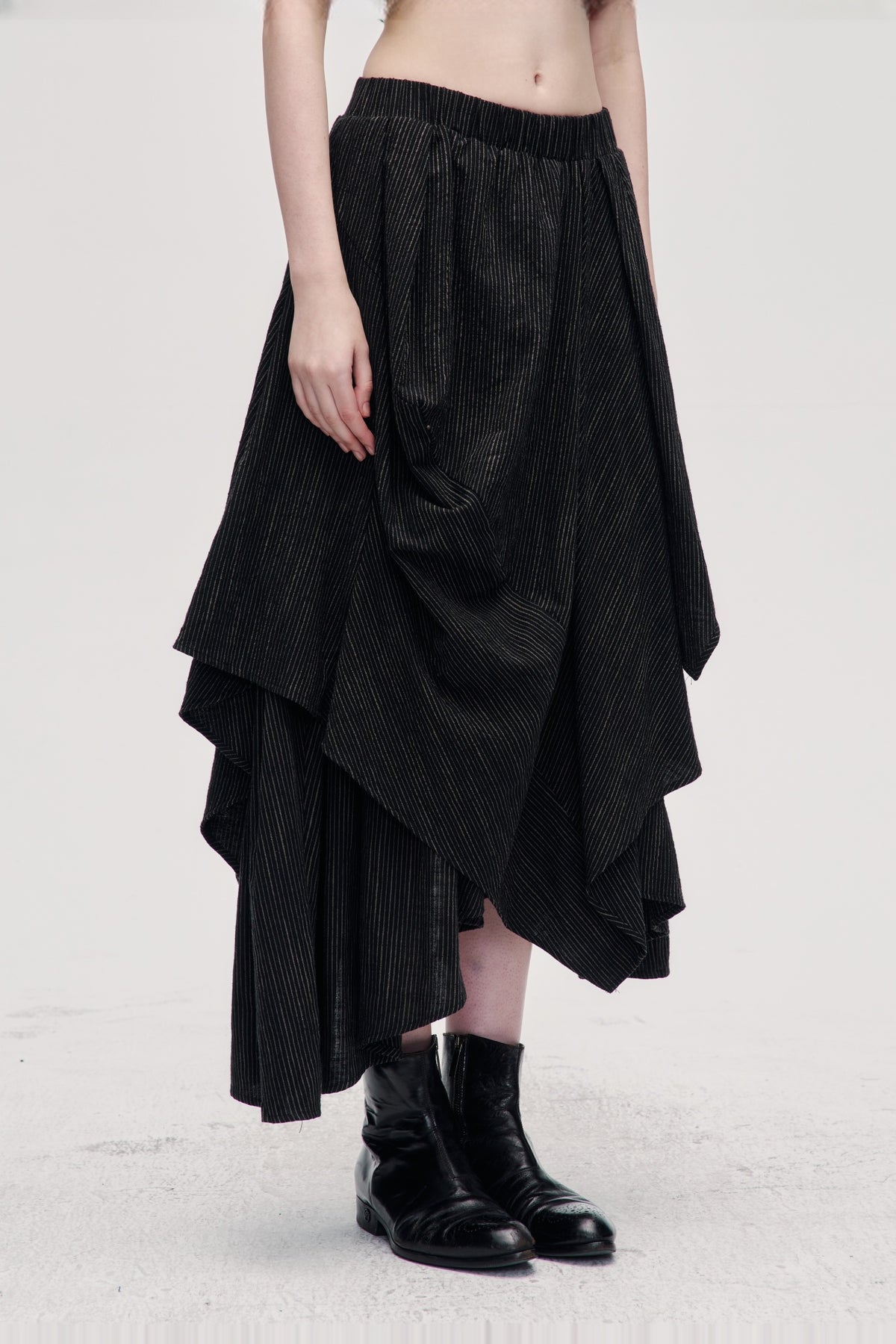 ILNya Nieternite Nifutur Striped Pleated Asymmetrical High-Waist Skirt — half body