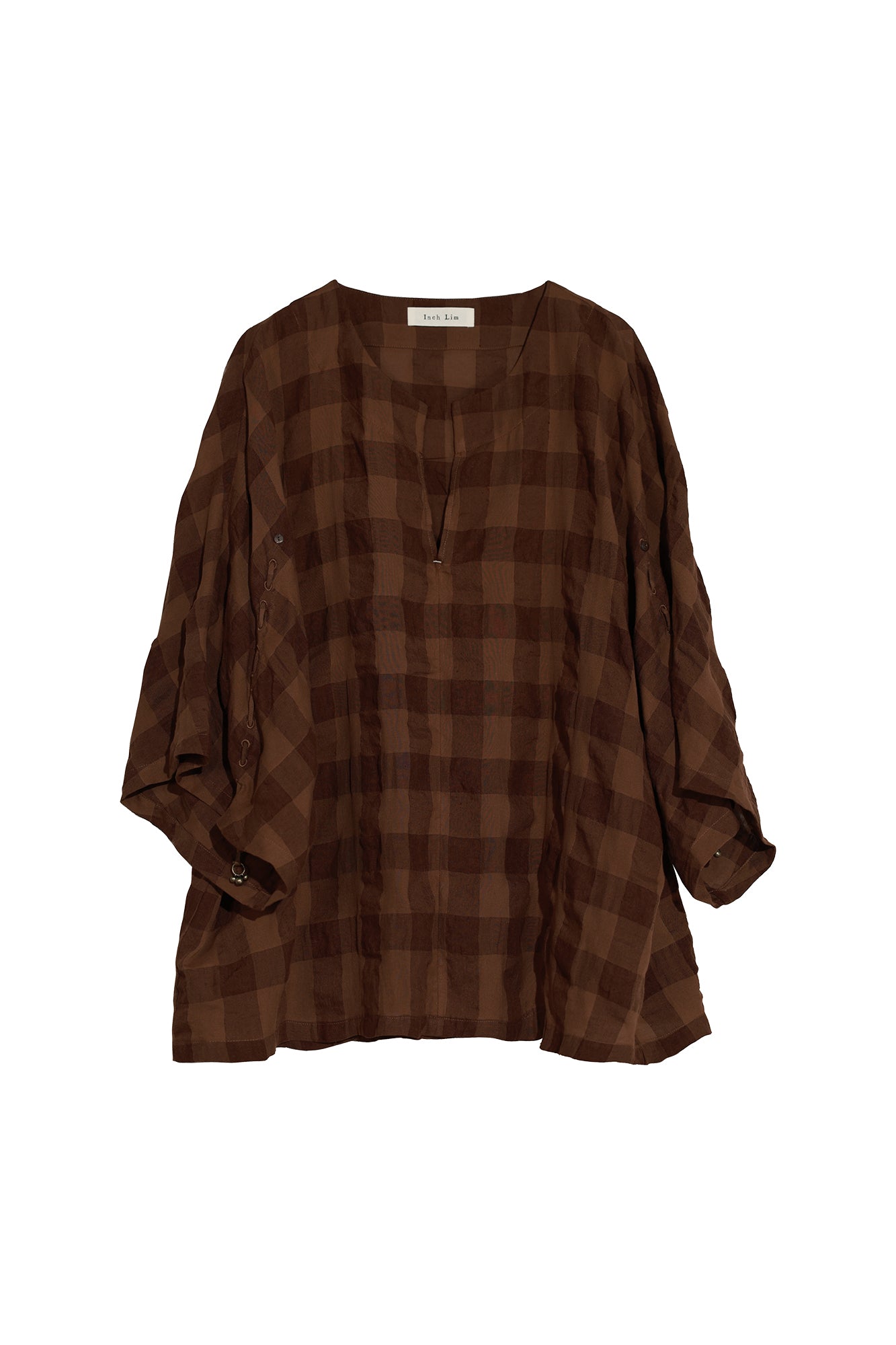 INCH LIM Plaid Drawstring Sleeve Top