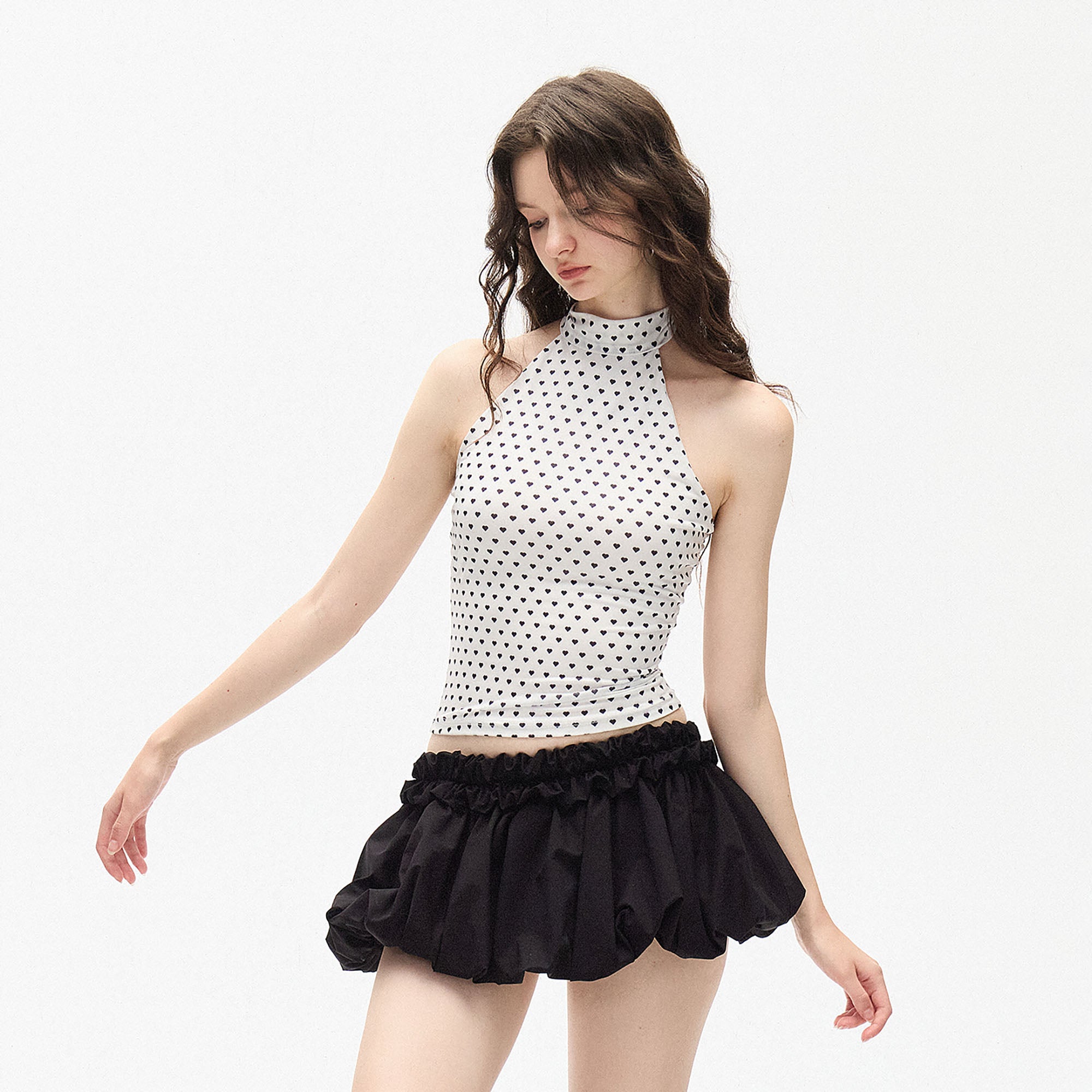 AE30 SAINT Heart Polka Dots Halter Corset Top White