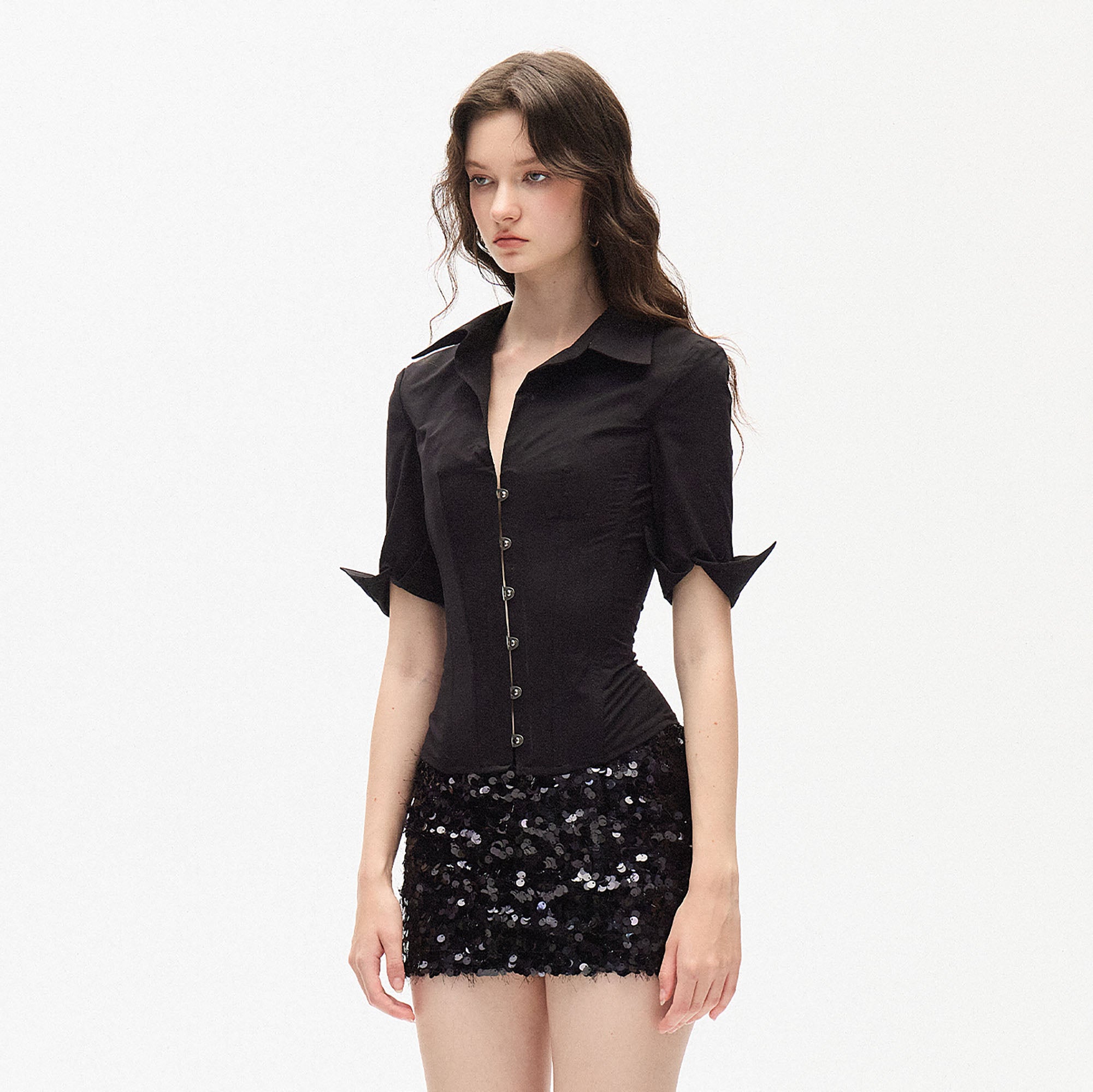 AE30 SAINT Hook-Front Lace-Up Back Corset Shirt