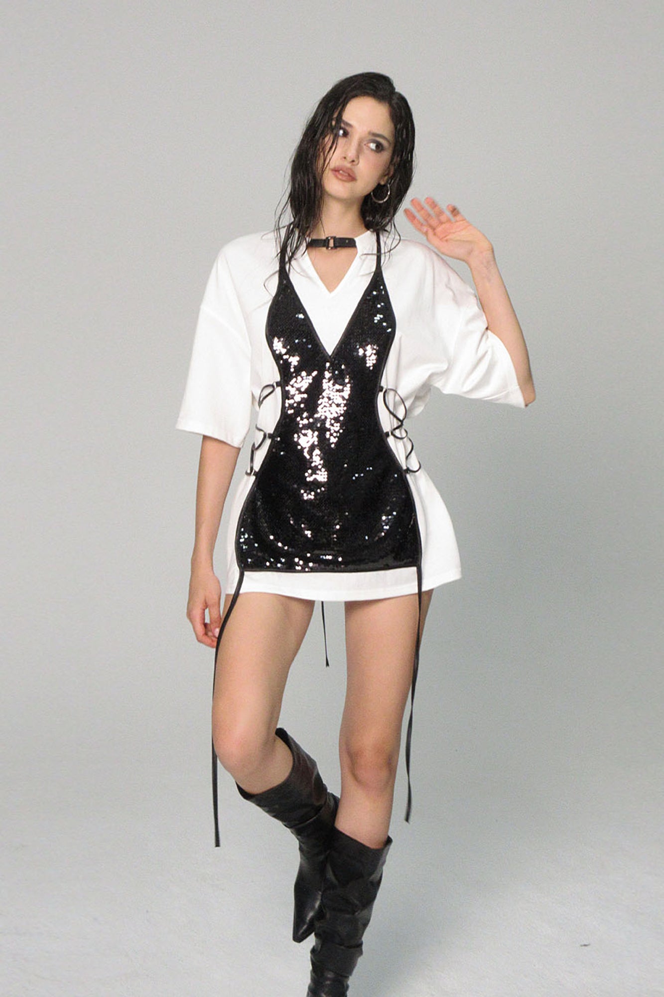 AE30 SAINT Sequin Mini Dress Graphic Tee