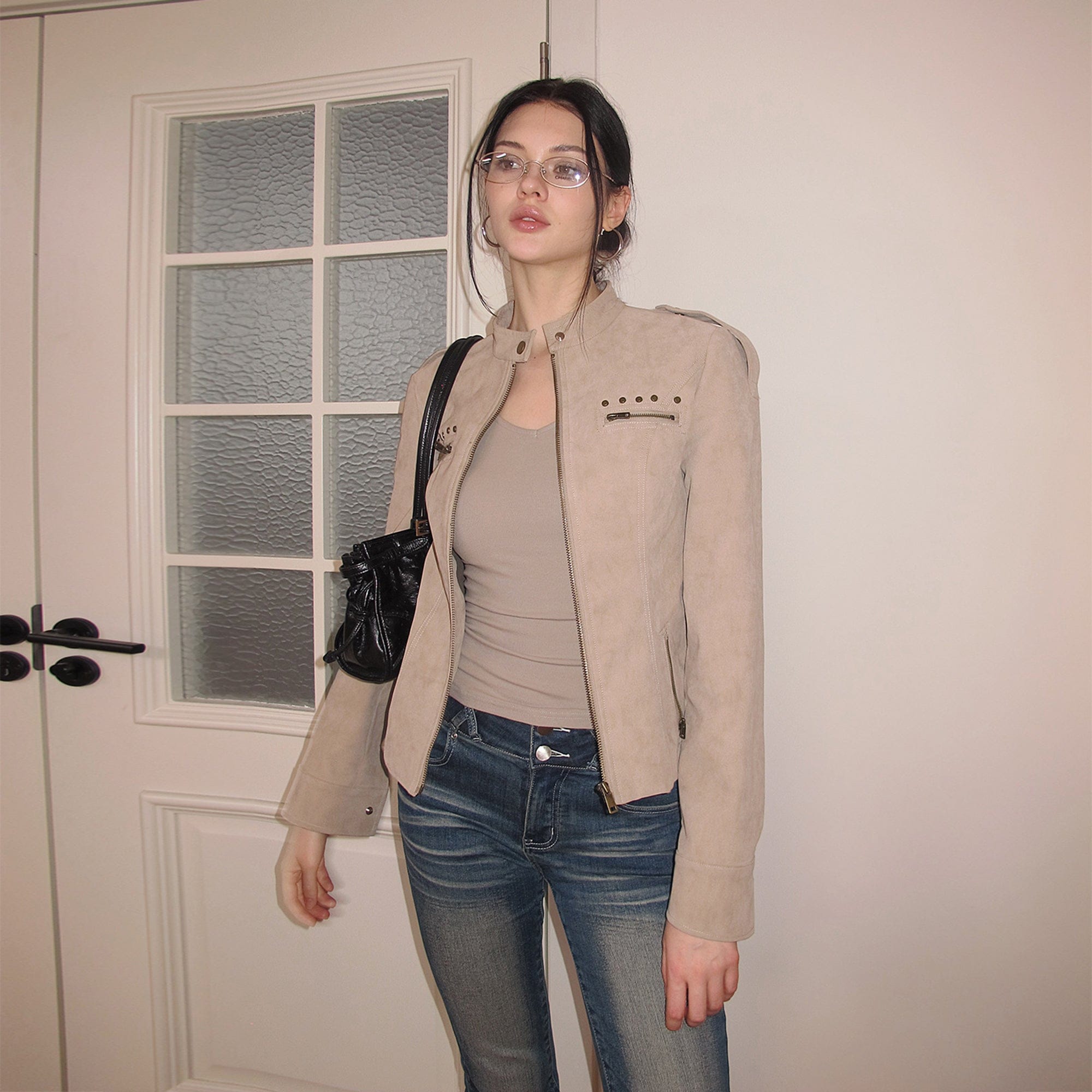 AE30 SAINT Rivet Flocked Cropped Jacket