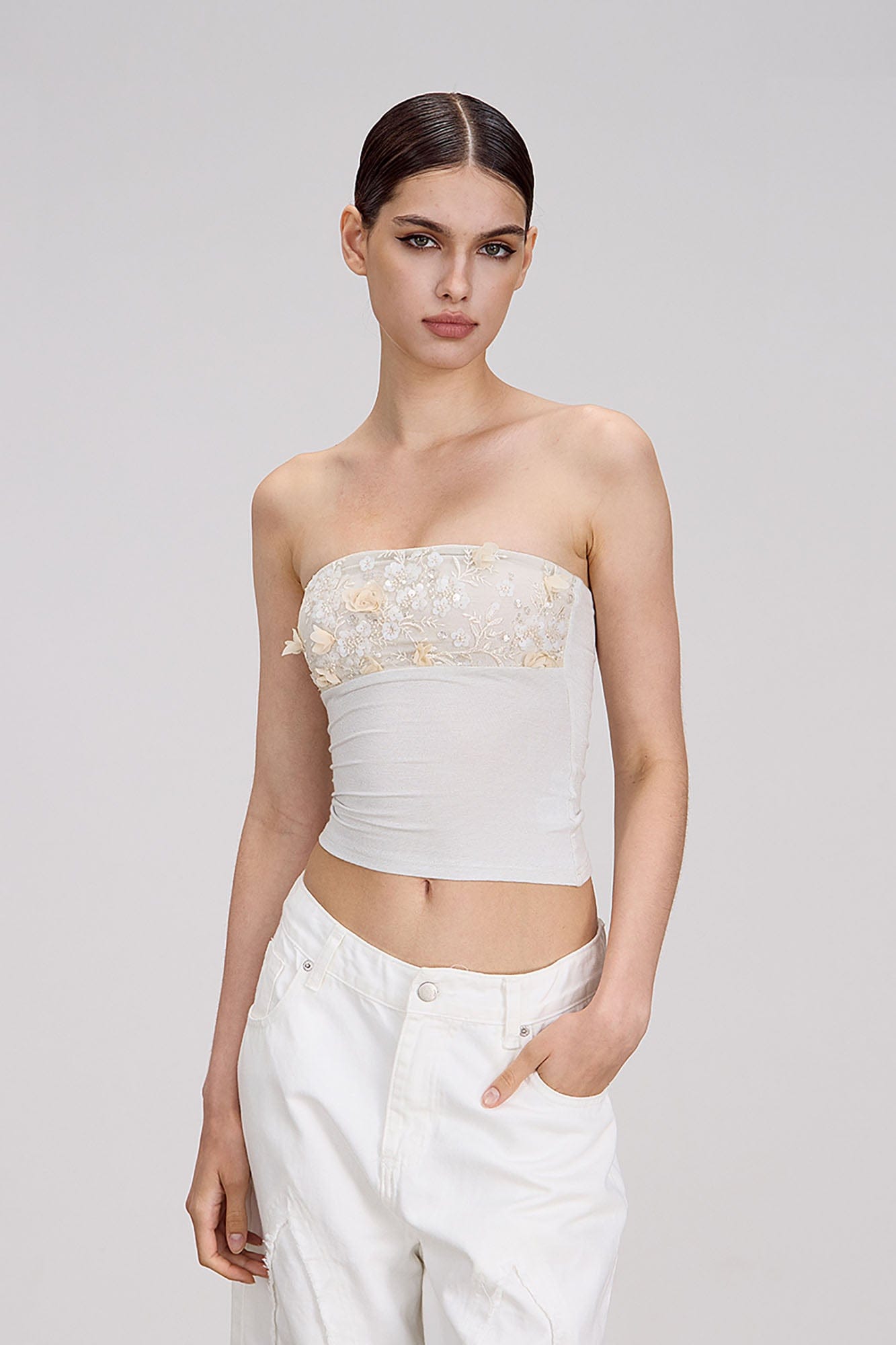 AE30 SAINT Embellished Rosette Tube Top
