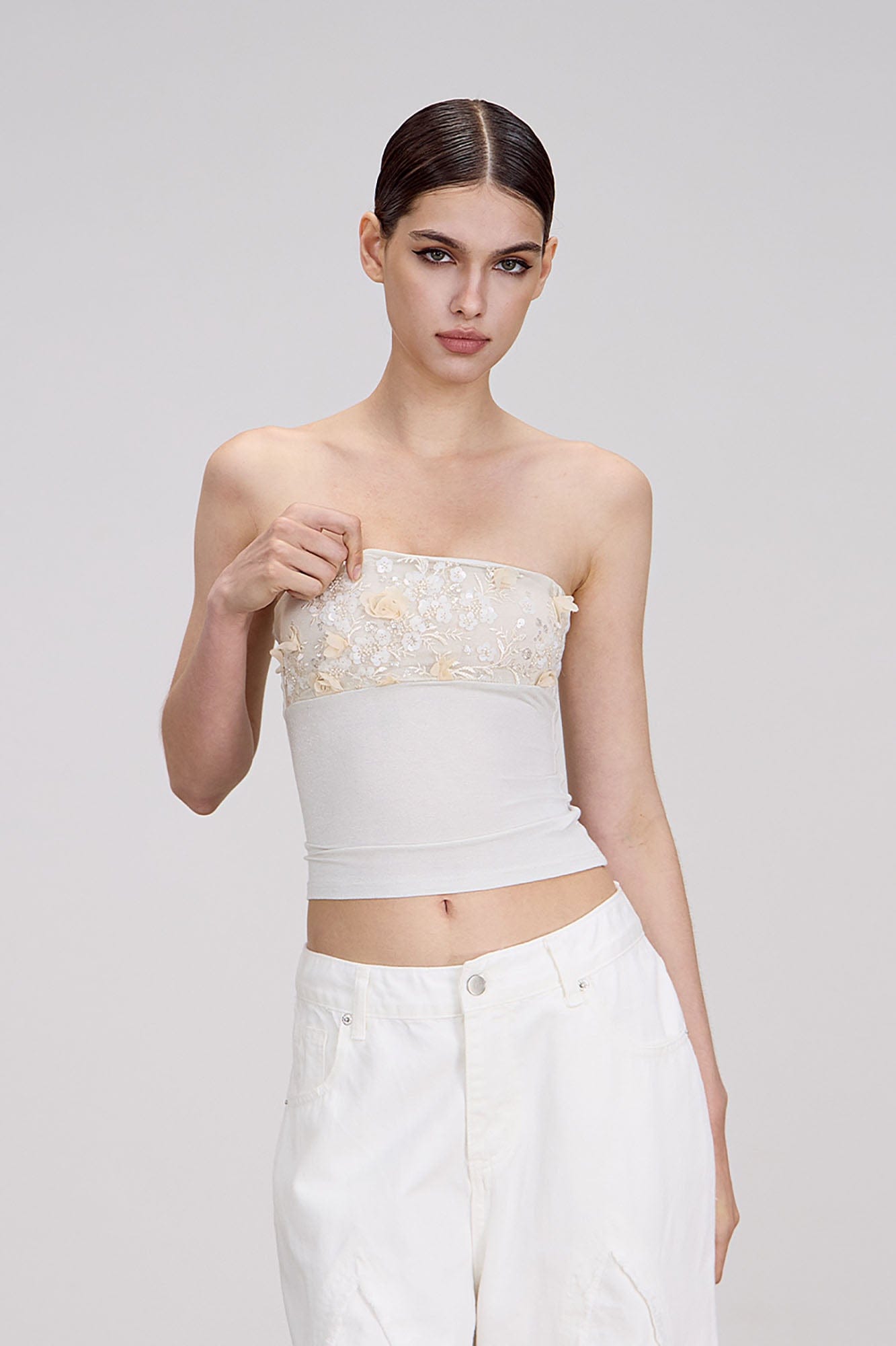 AE30 SAINT Embellished Rosette Tube Top