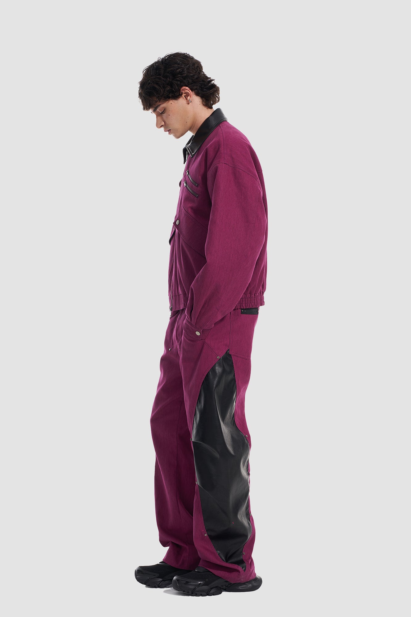 VANN VALRENCE Faux Leather-Paneled Barrel Jeans