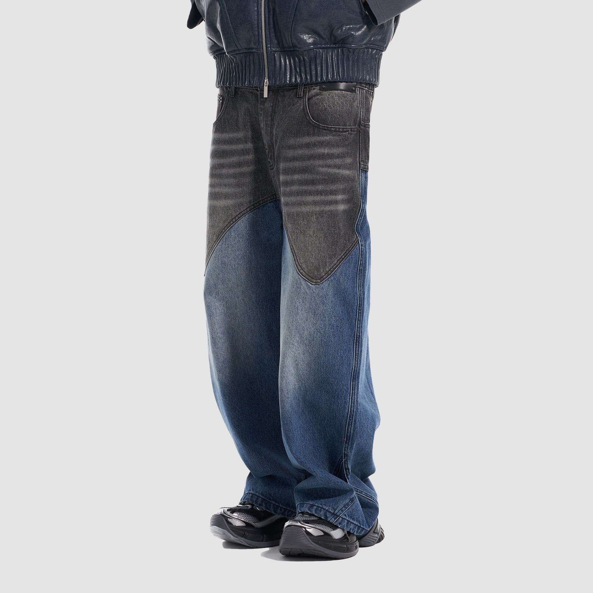 VANN VALRENCE Contrast Faded-Wash Paneled Jeans