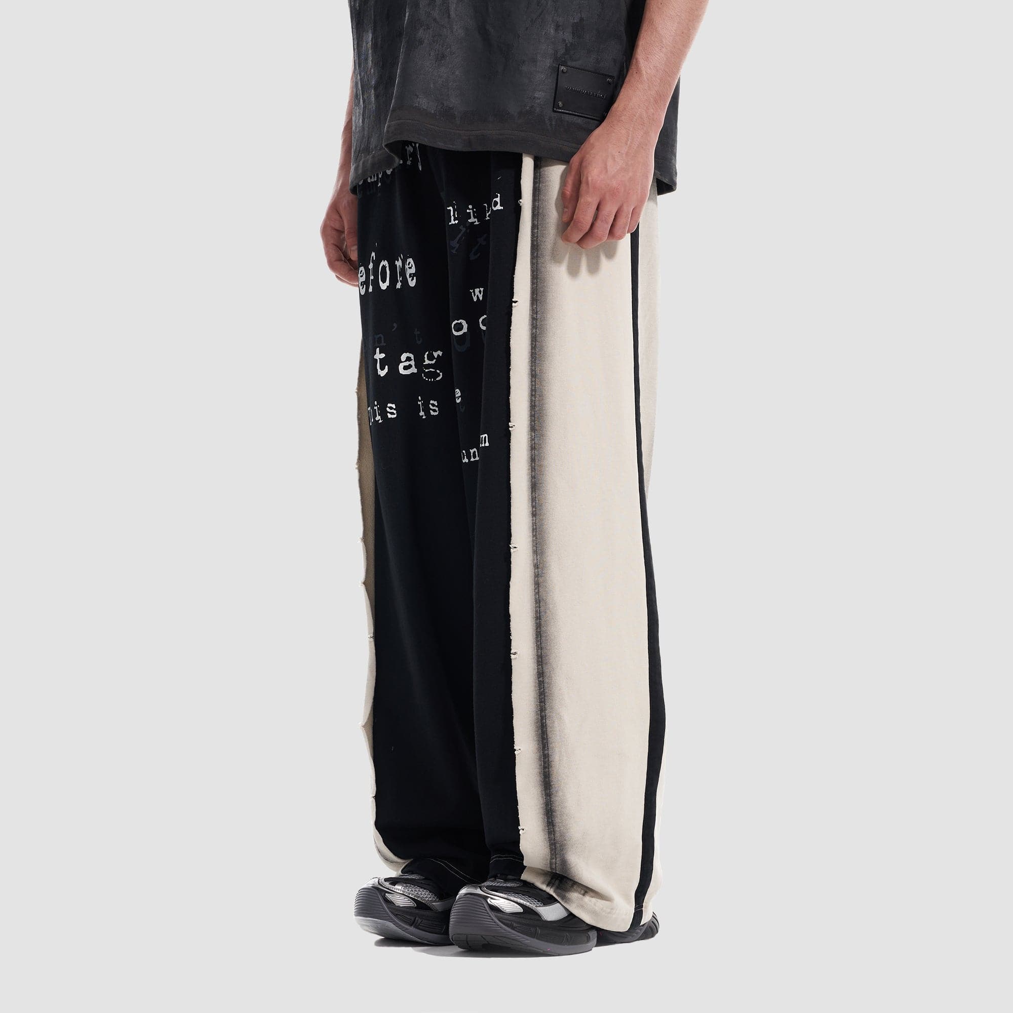 VANN VALRENCE Frayed Graphic Contrast Panel Sweatpants