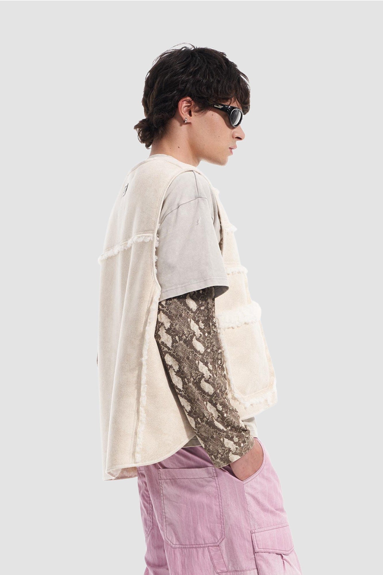 VANN VALRENCE Paneled Fleece-Trim Padded Vest