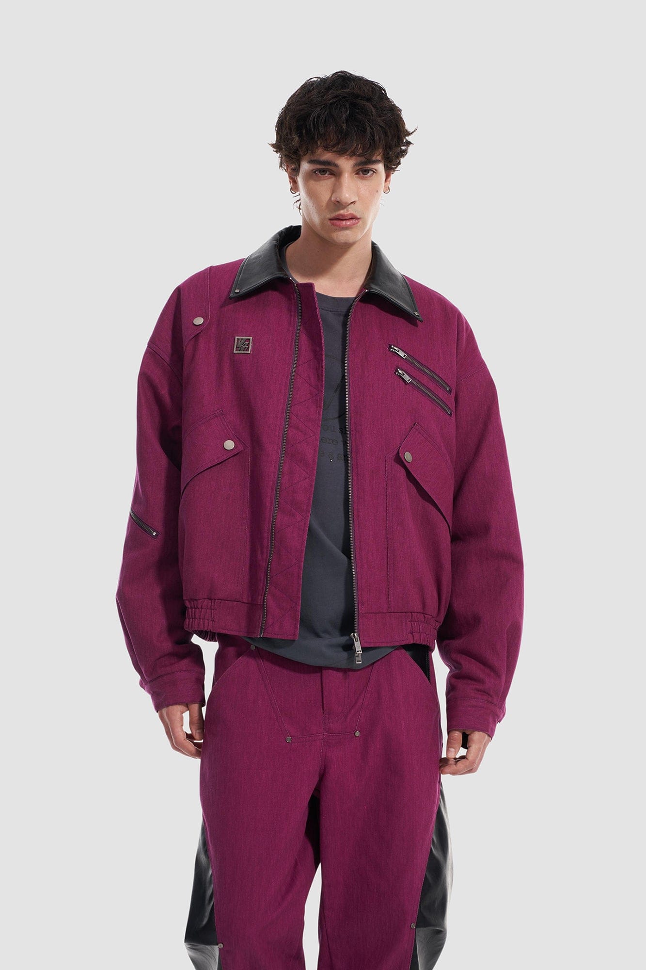 VANN VALRENCE Contrast Multi-Zip Padded Utility Jacket