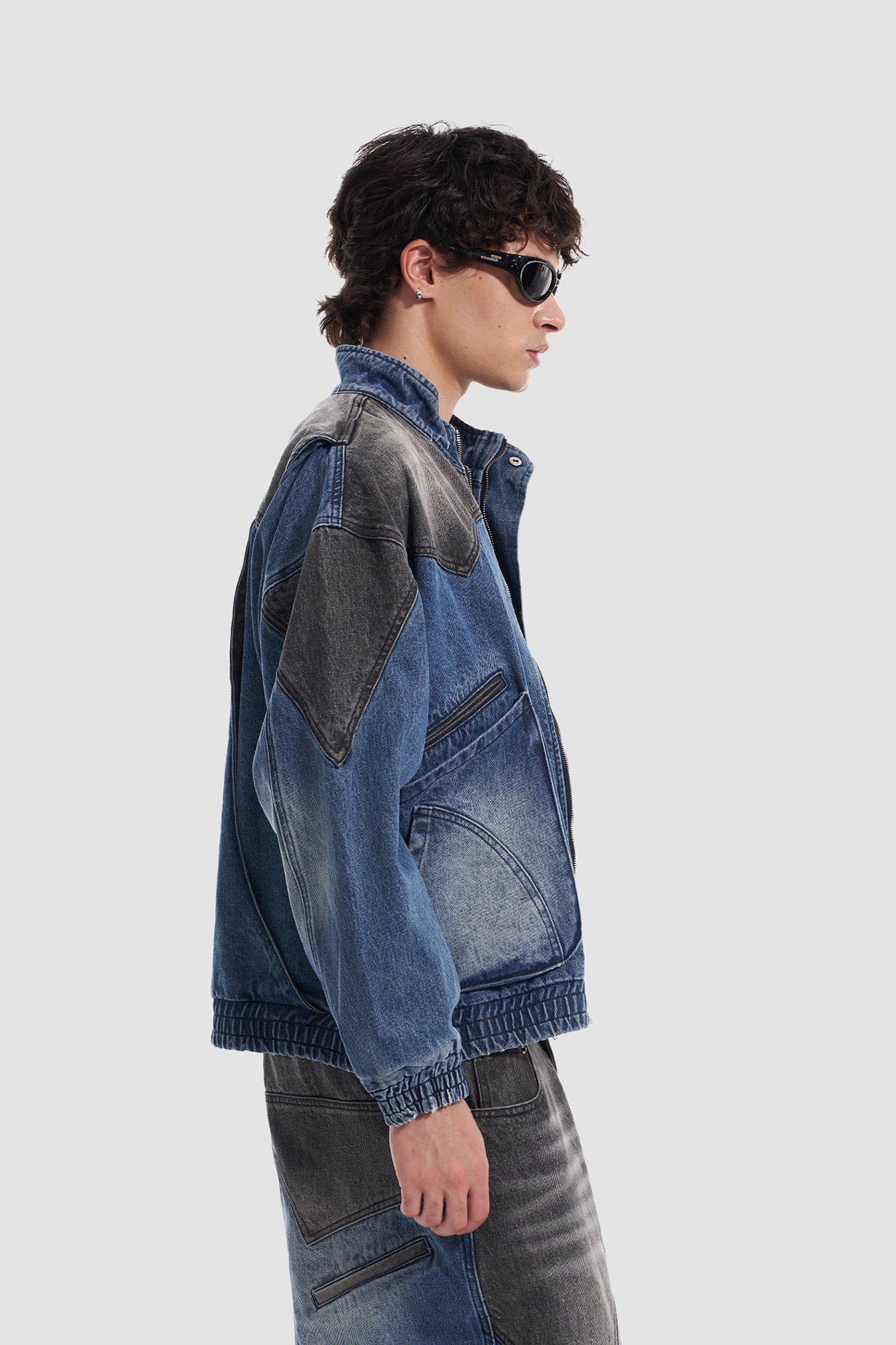 VANN VALRENCE Faded-Wash Paneled Denim Jacket