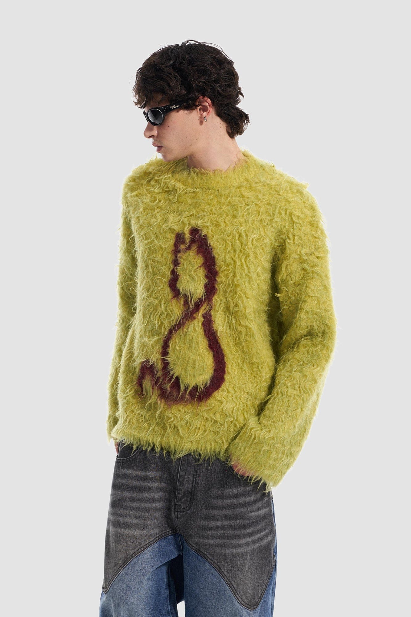 VANN VALRENCE Fuzzy Cat Intarsia Mohair Sweater