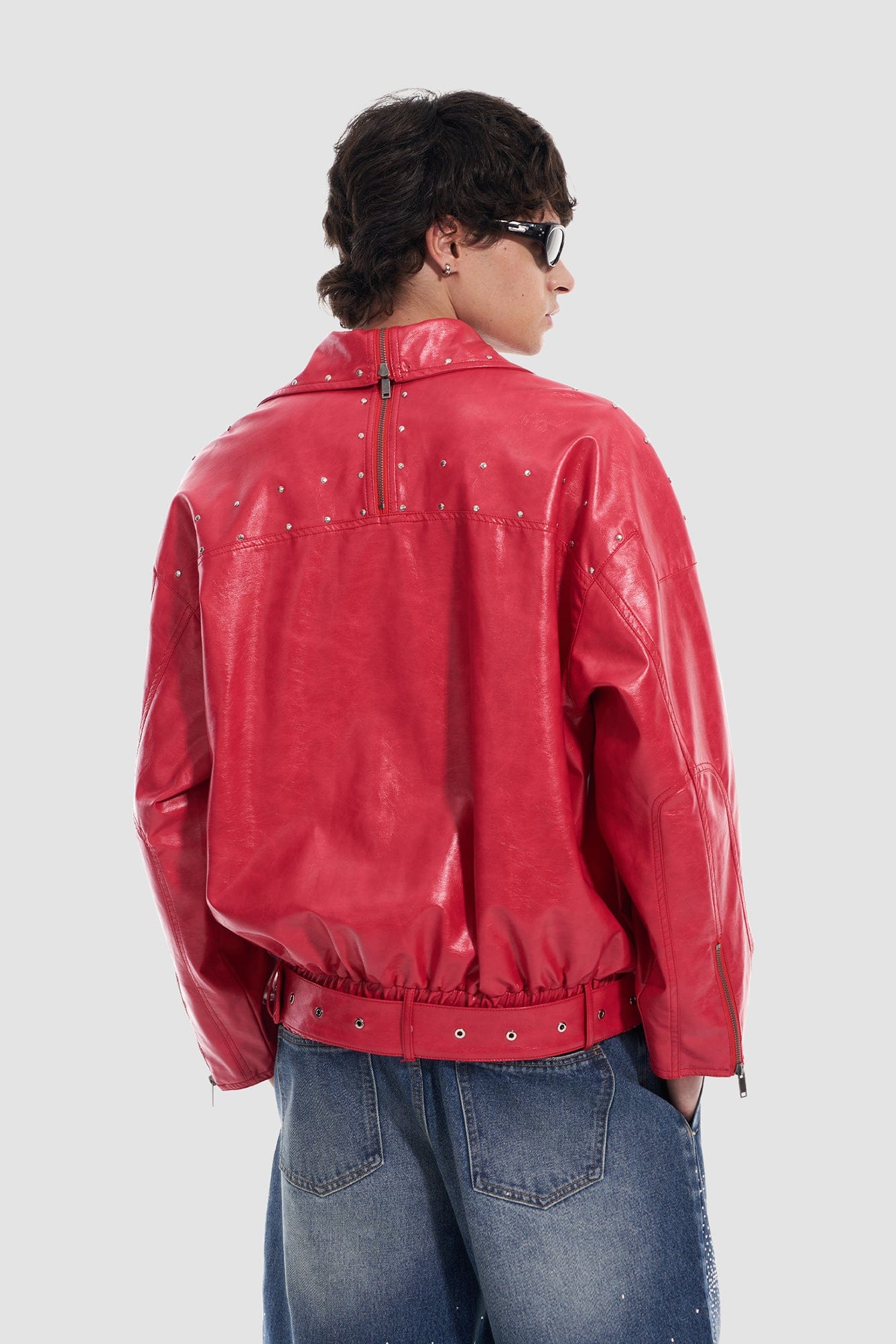 VANN VALRENCE Studded LOGO Faux Leather Biker Jacket