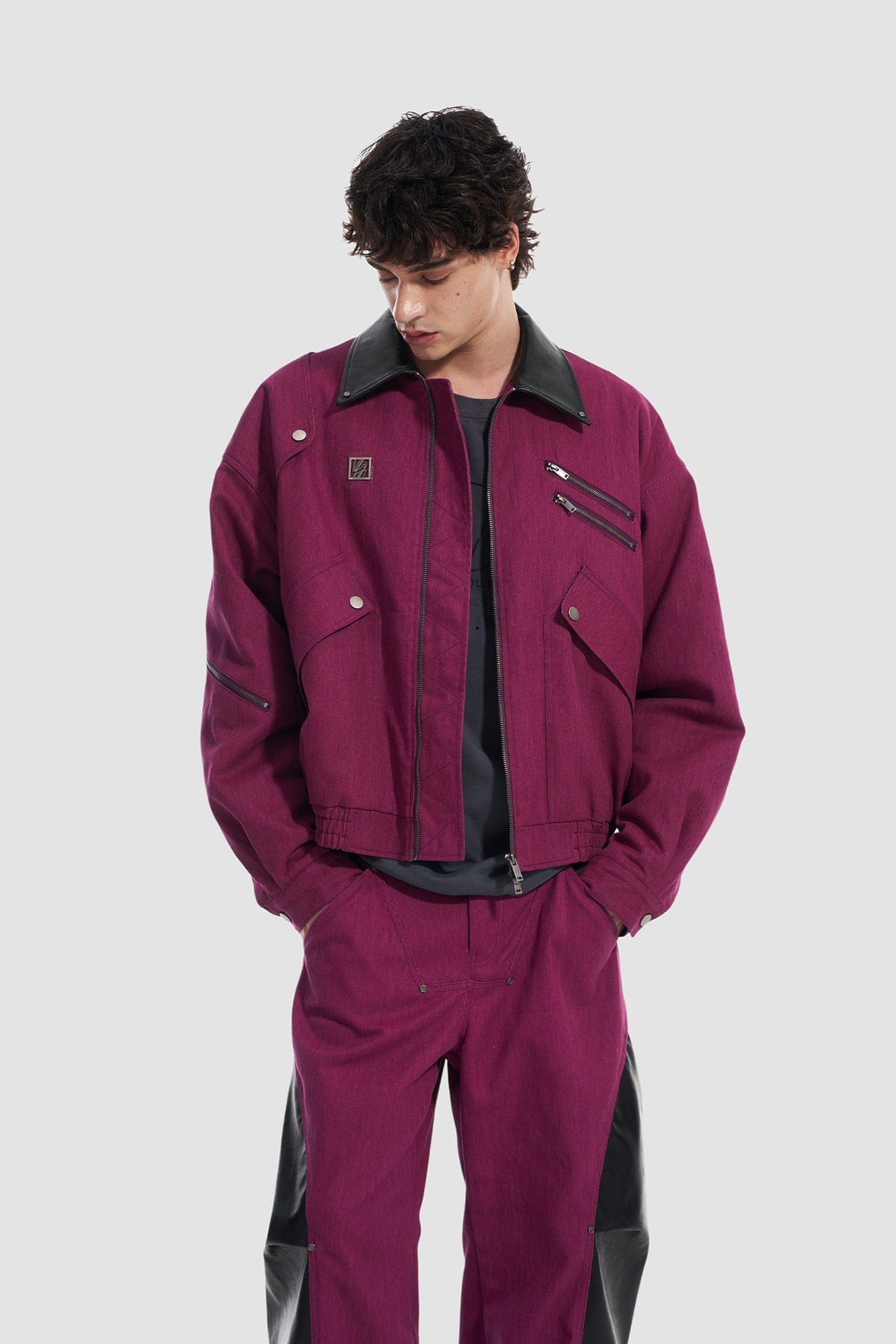 VANN VALRENCE Contrast Multi-Zip Padded Utility Jacket