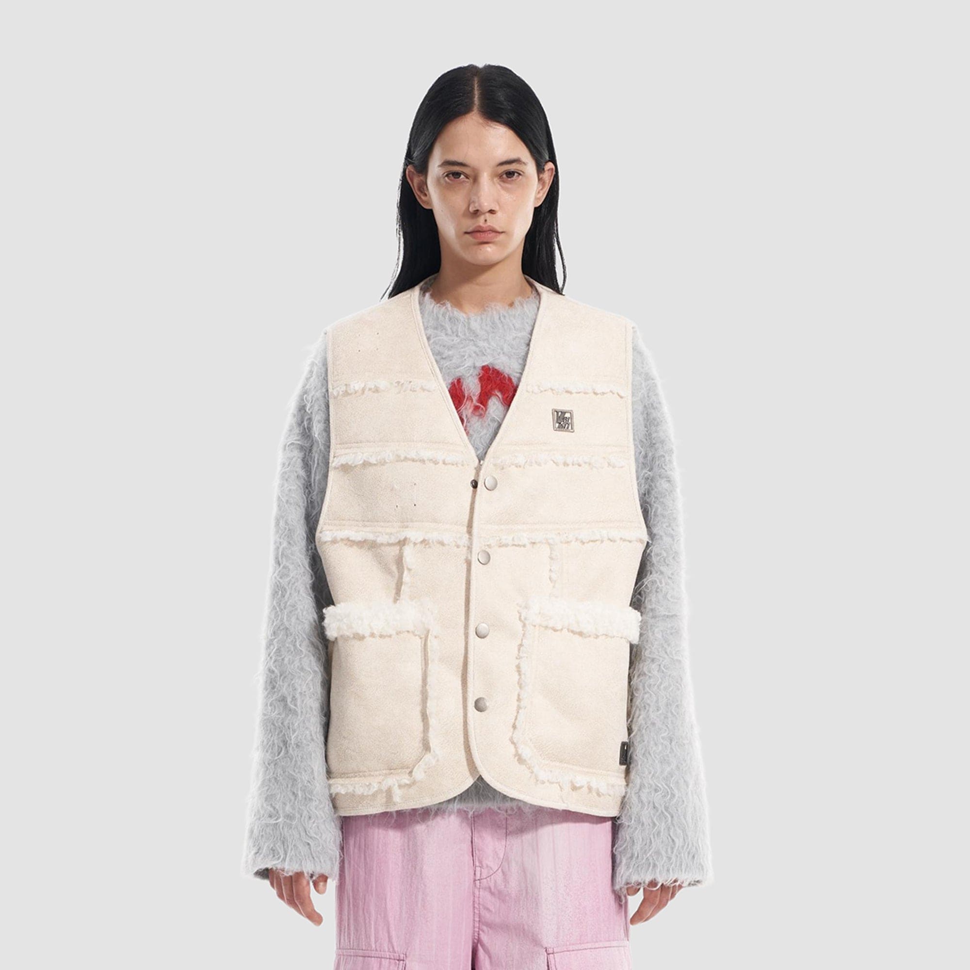 VANN VALRENCE Paneled Fleece-Trim Padded Vest