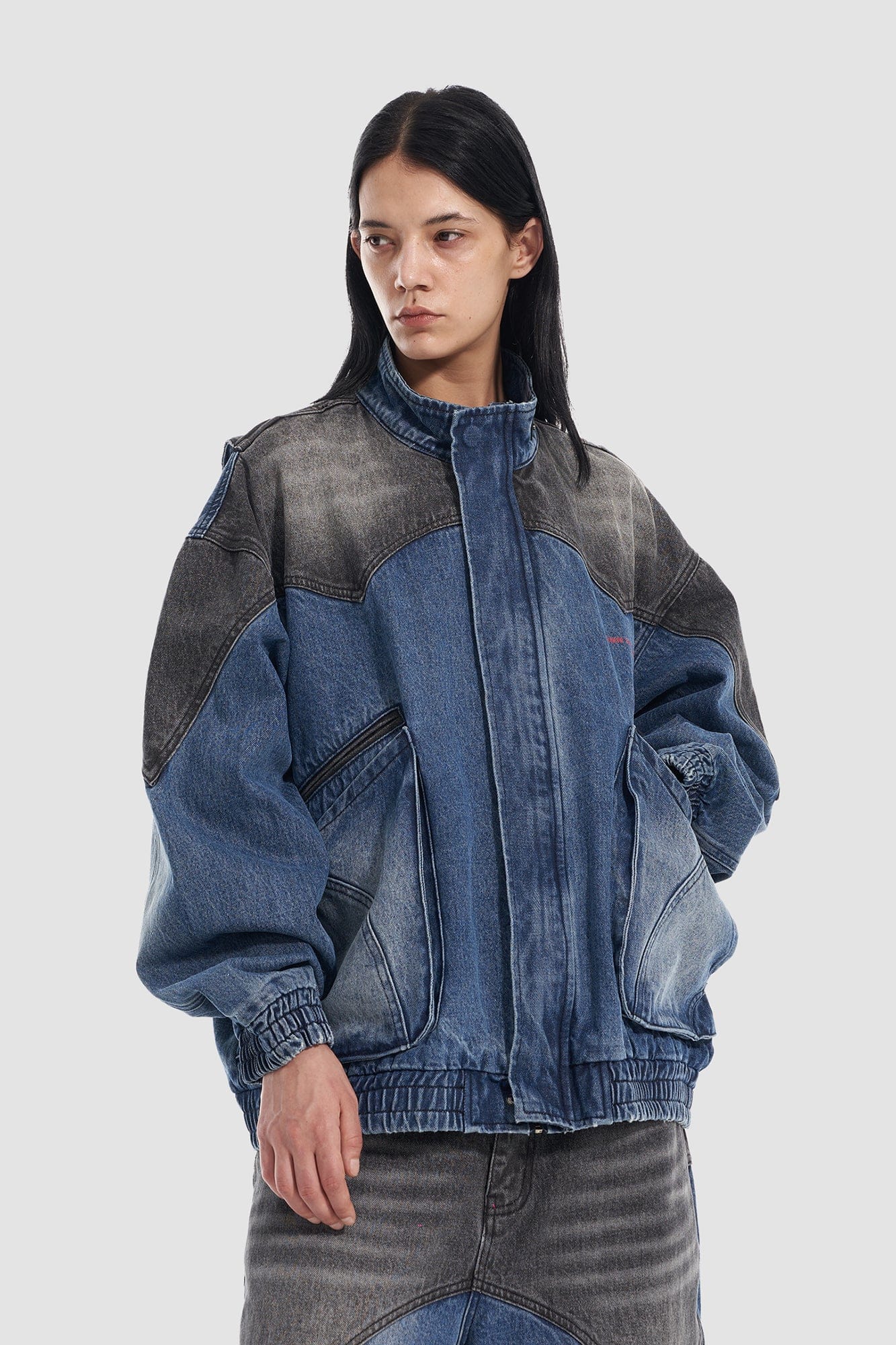 VANN VALRENCE Faded-Wash Paneled Denim Jacket