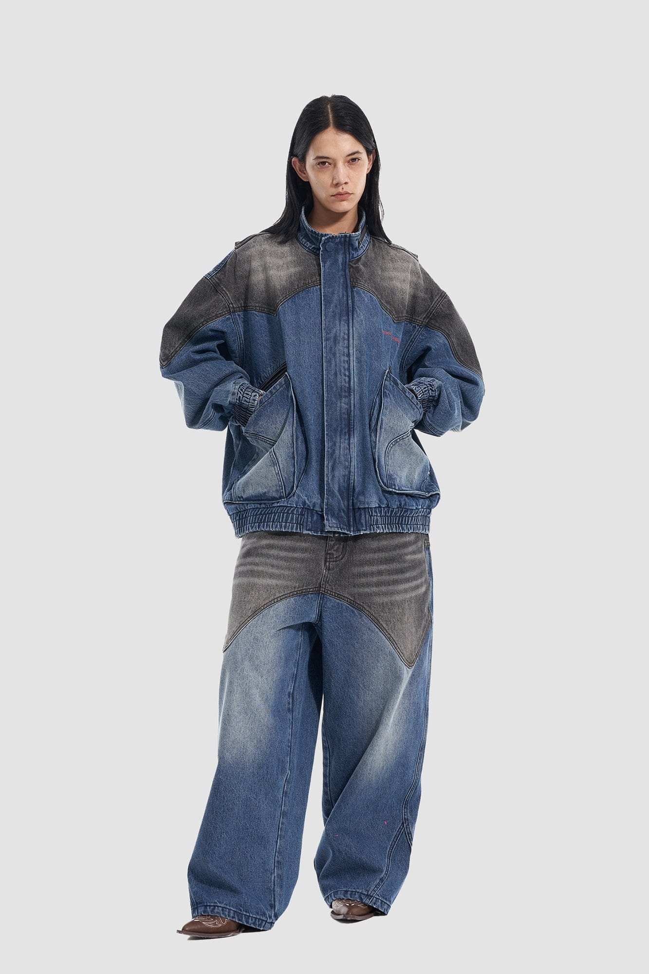 VANN VALRENCE Contrast Faded-Wash Paneled Jeans