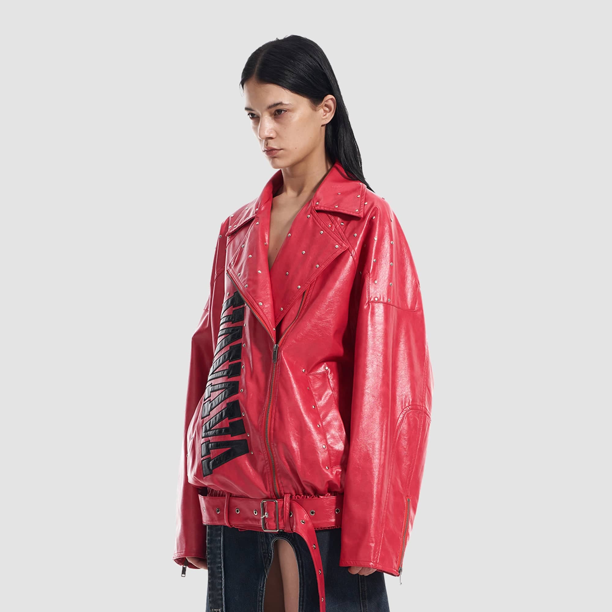 VANN VALRENCE Studded LOGO Faux Leather Biker Jacket