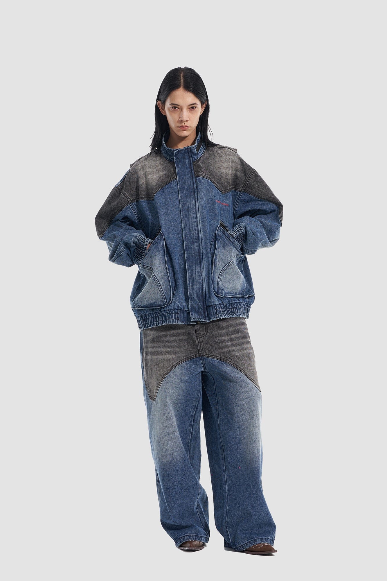 VANN VALRENCE Contrast Faded-Wash Paneled Jeans