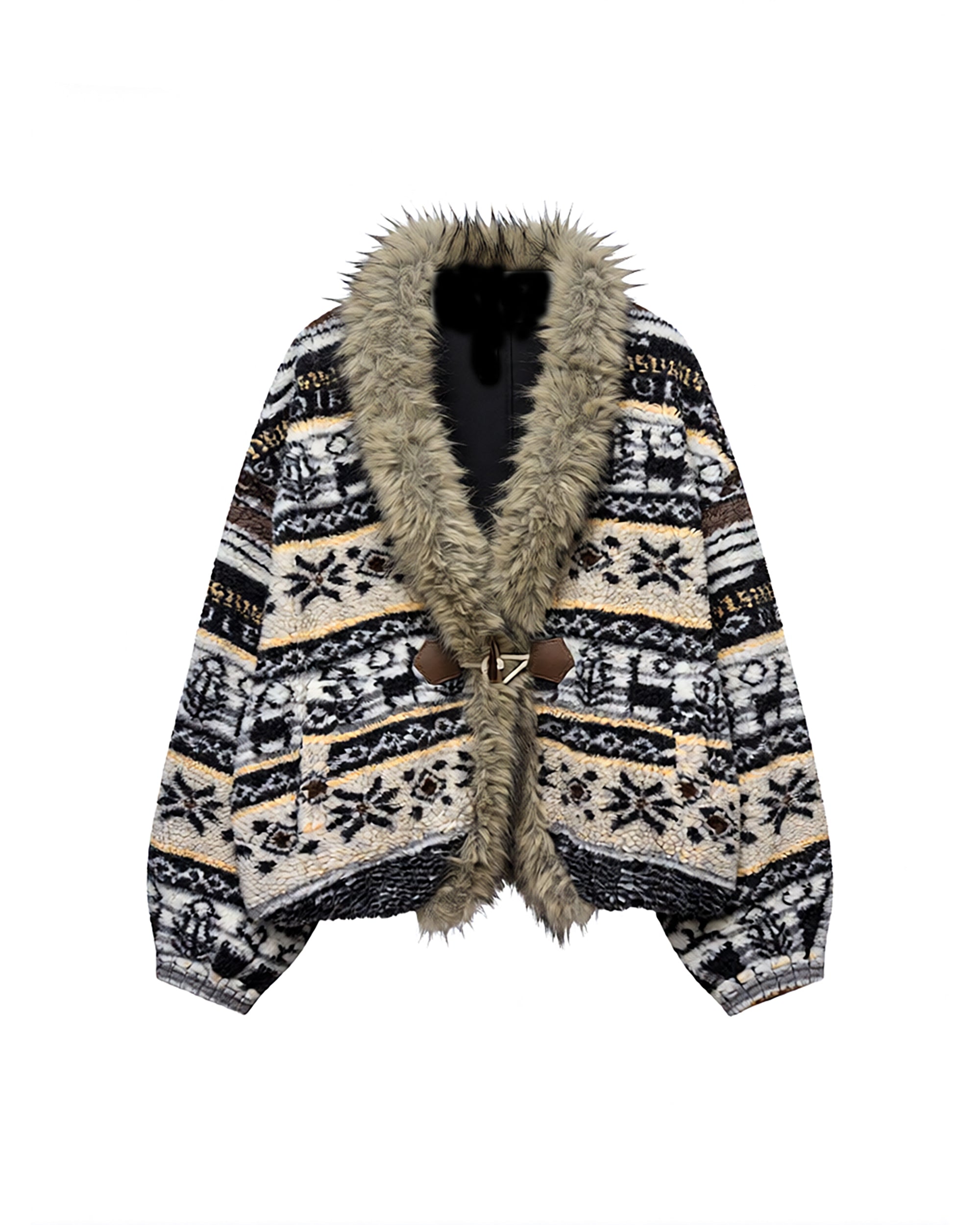 AE30 SAINT Toggle Clasps Fair Isle Sherpa Coat