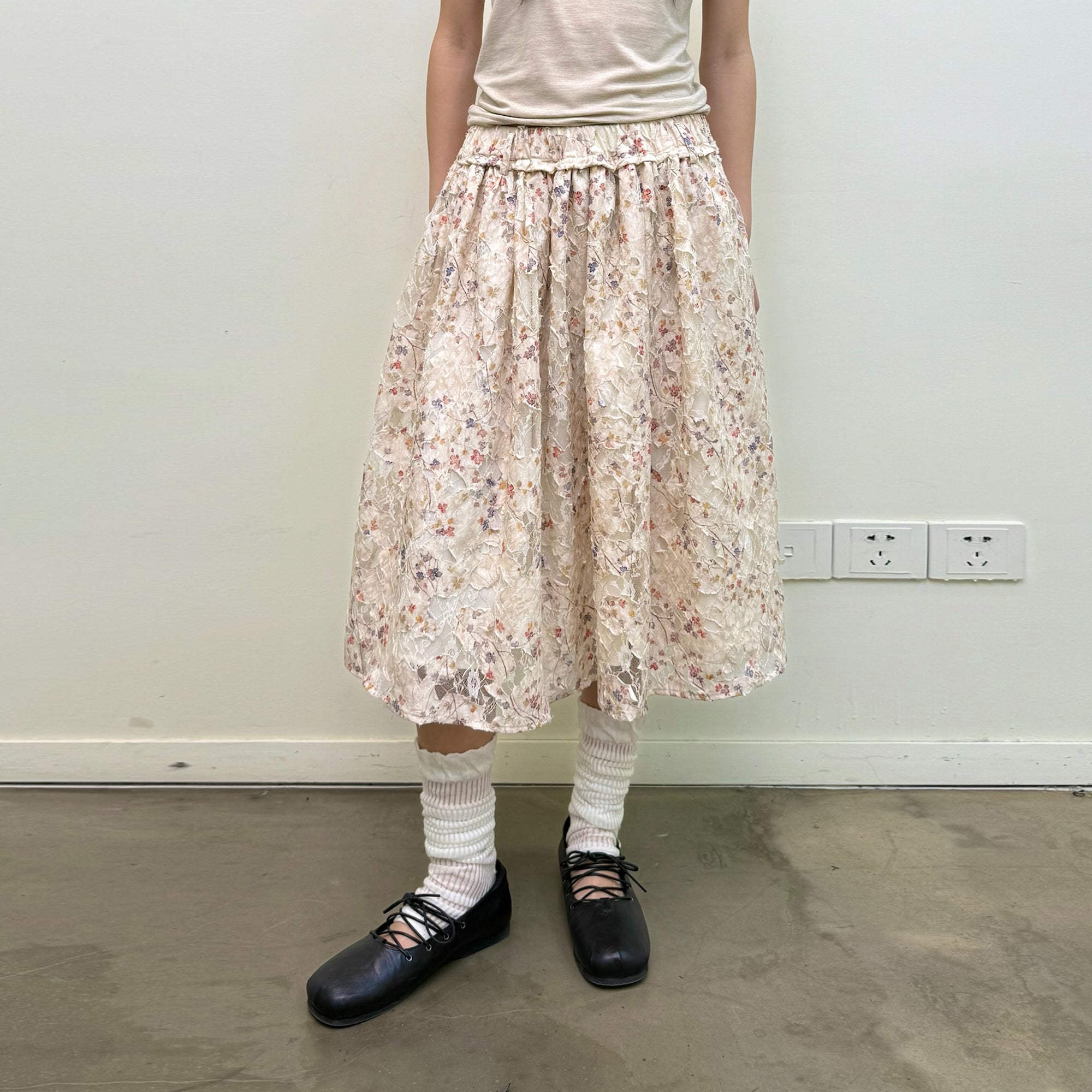NEVERSEEZ Layered Sheer Floral Skirt