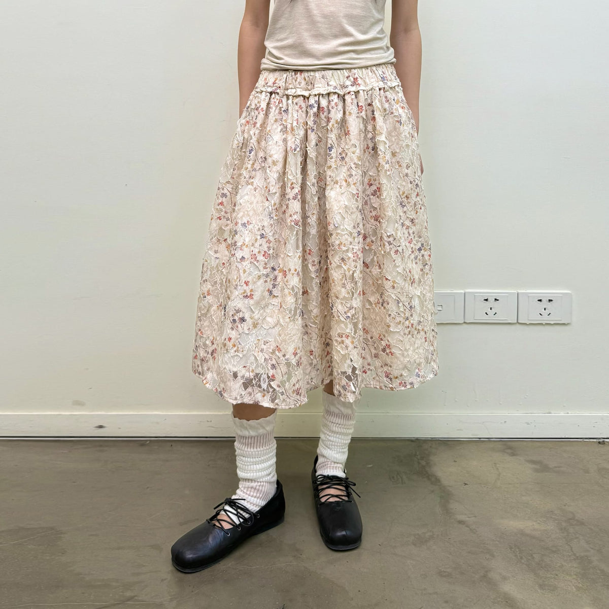 NEVERSEEZ Layered Sheer Floral Skirt