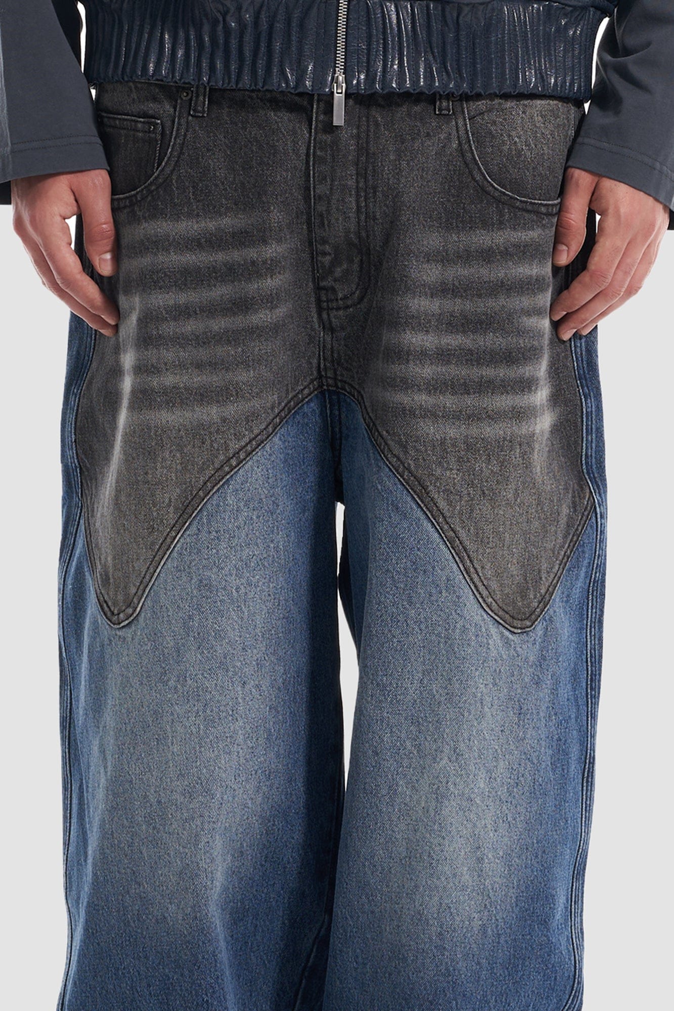 VANN VALRENCE Contrast Faded-Wash Paneled Jeans