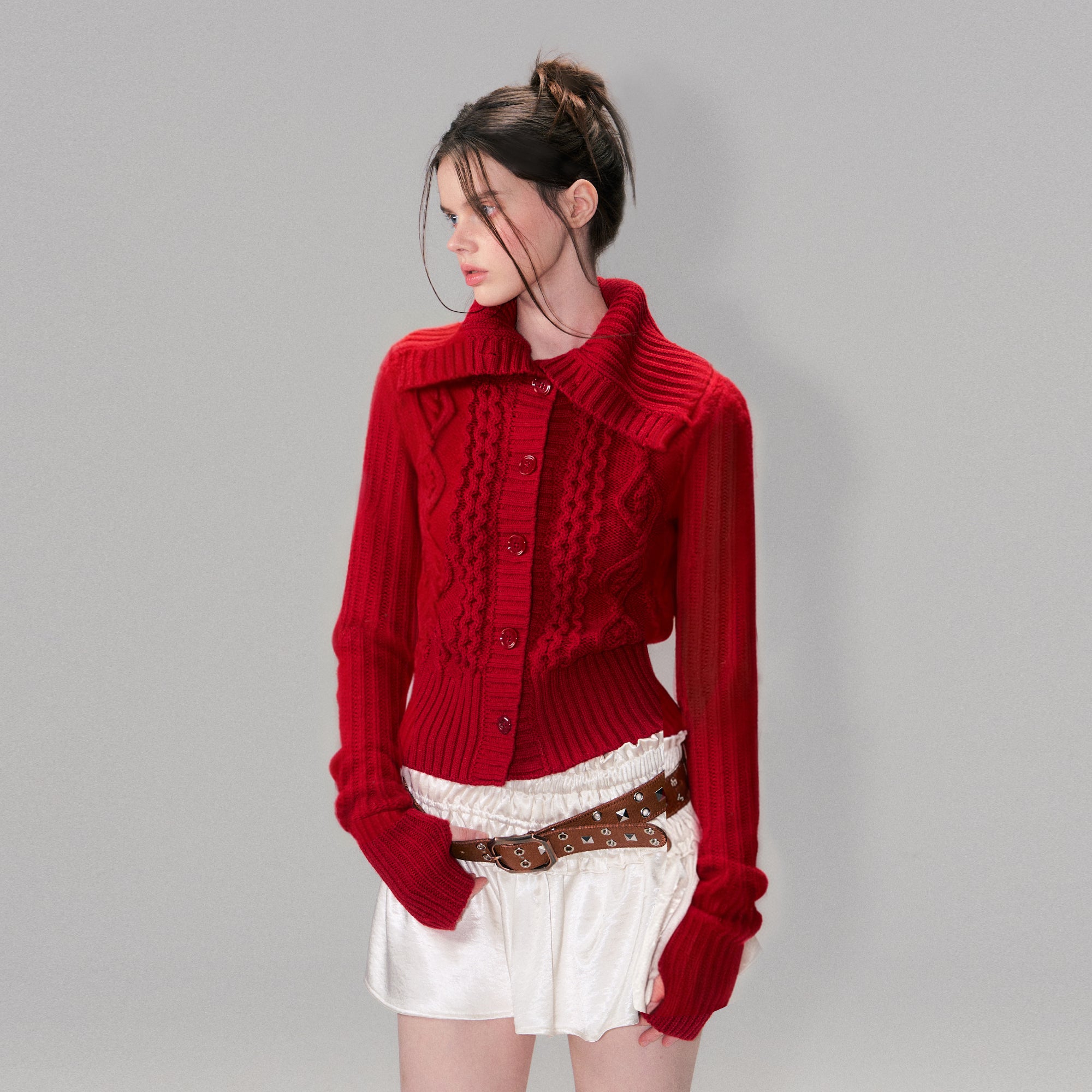 THE NEVERMORE Fold Collar Cable Knit Cardigan