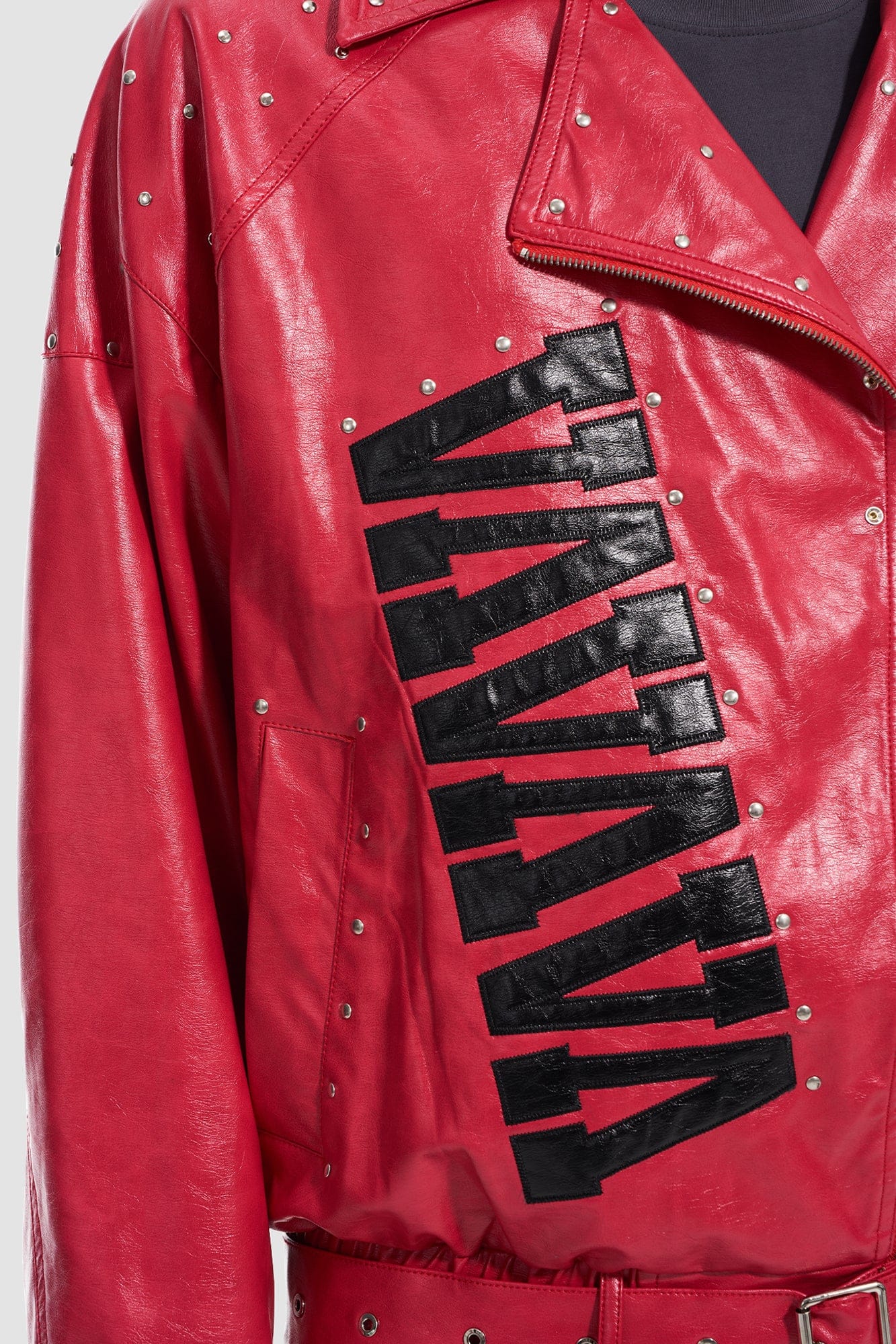 VANN VALRENCE Studded LOGO Faux Leather Biker Jacket