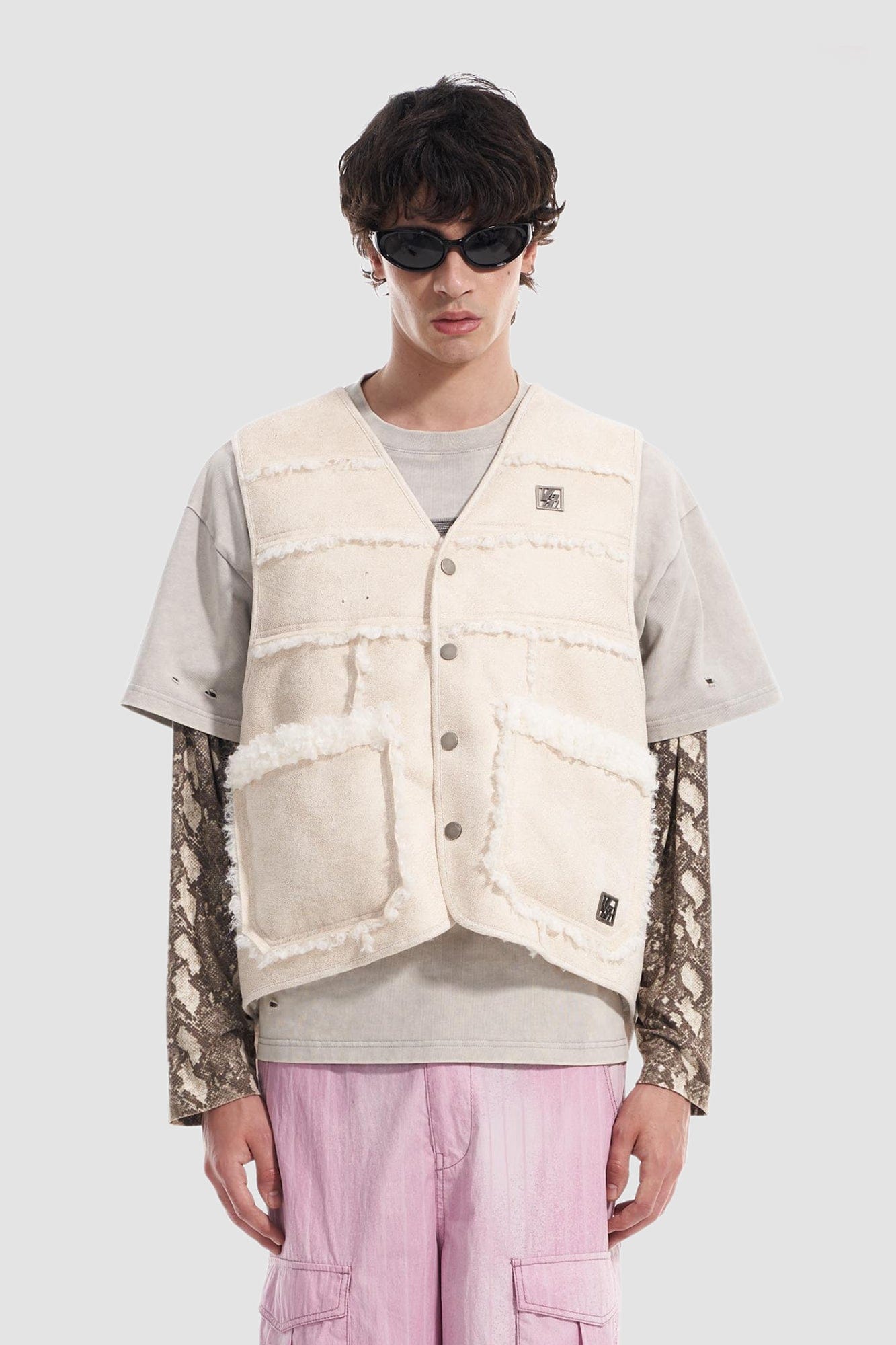 VANN VALRENCE Paneled Fleece-Trim Padded Vest