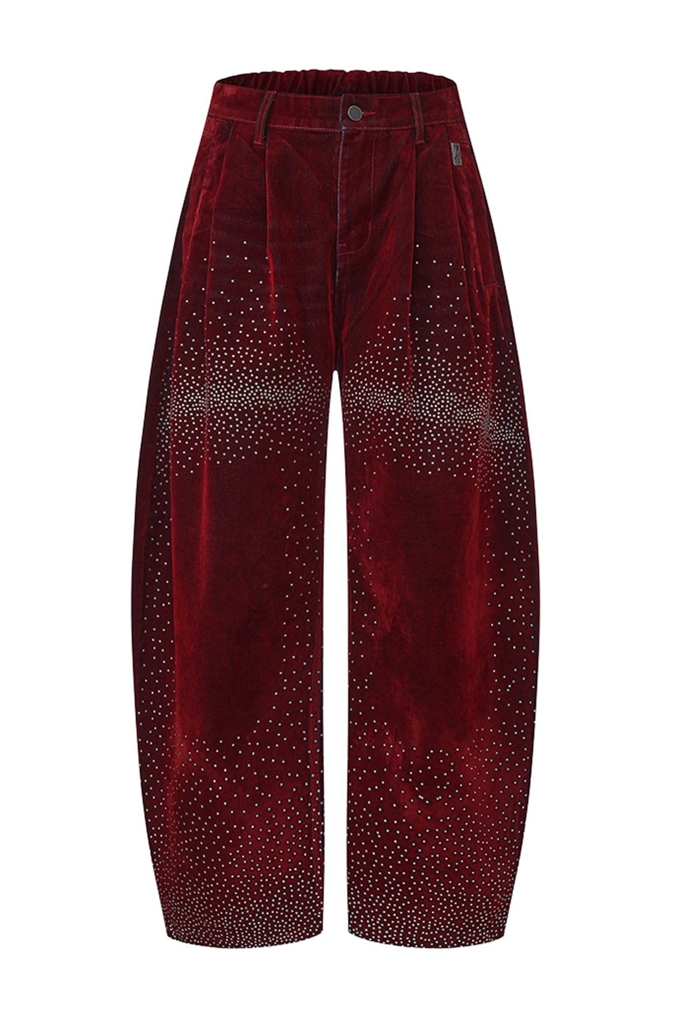 VANN VALRENCE Diamond-Studded Velvet Barrel Leg Trousers