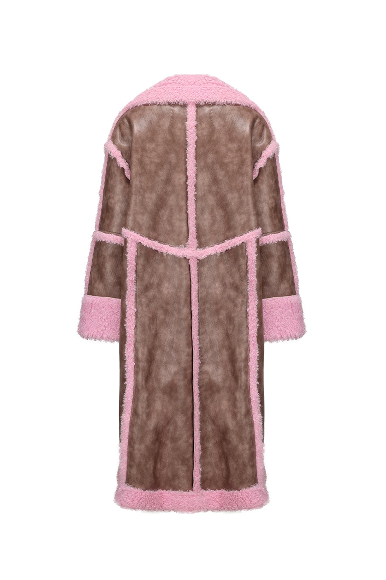 VANN VALRENCE Shearling-Trim Panel PU Long Coat