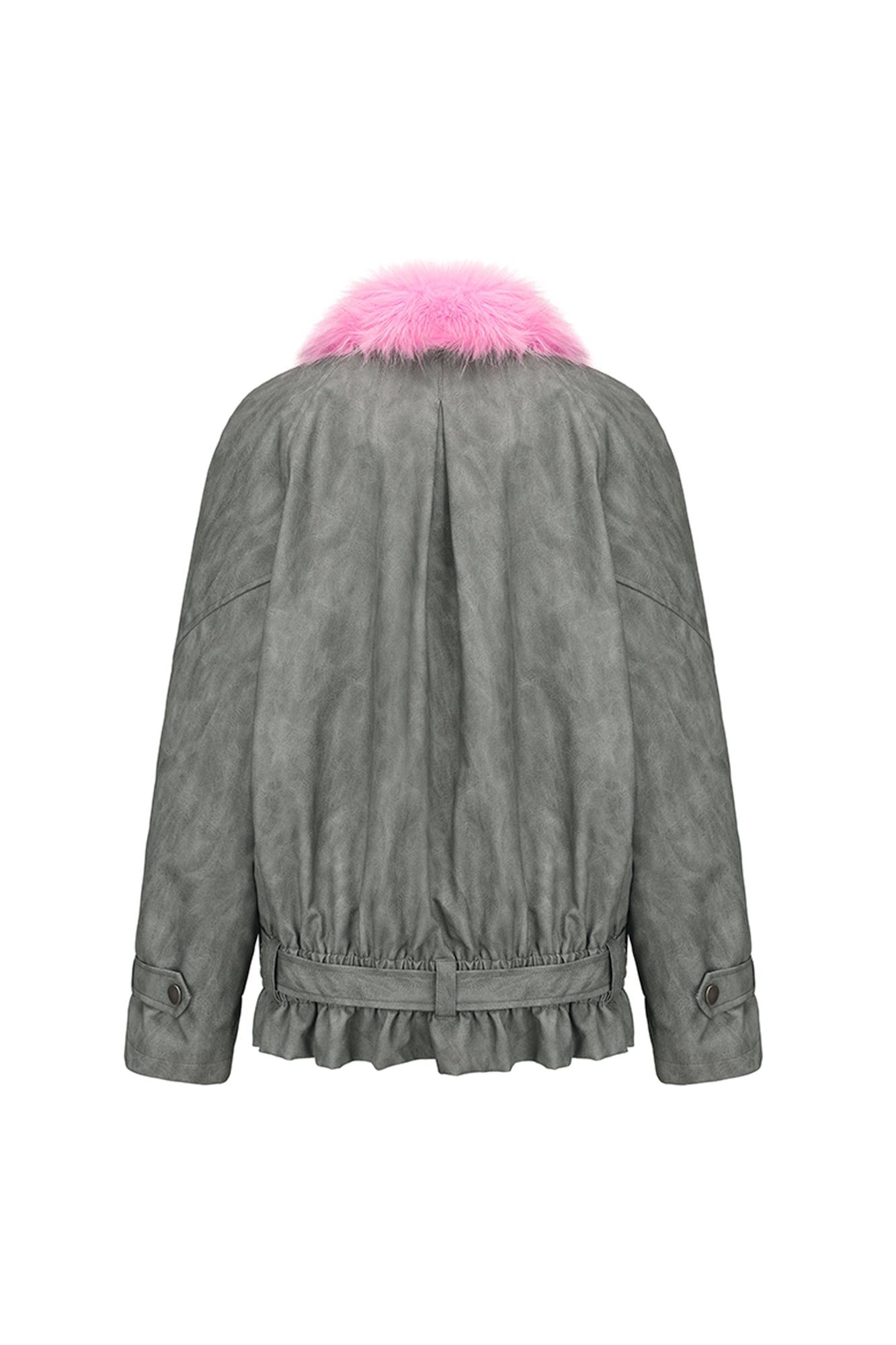 VANN VALRENCE Contrast Faux Fur Collar Belted Jacket