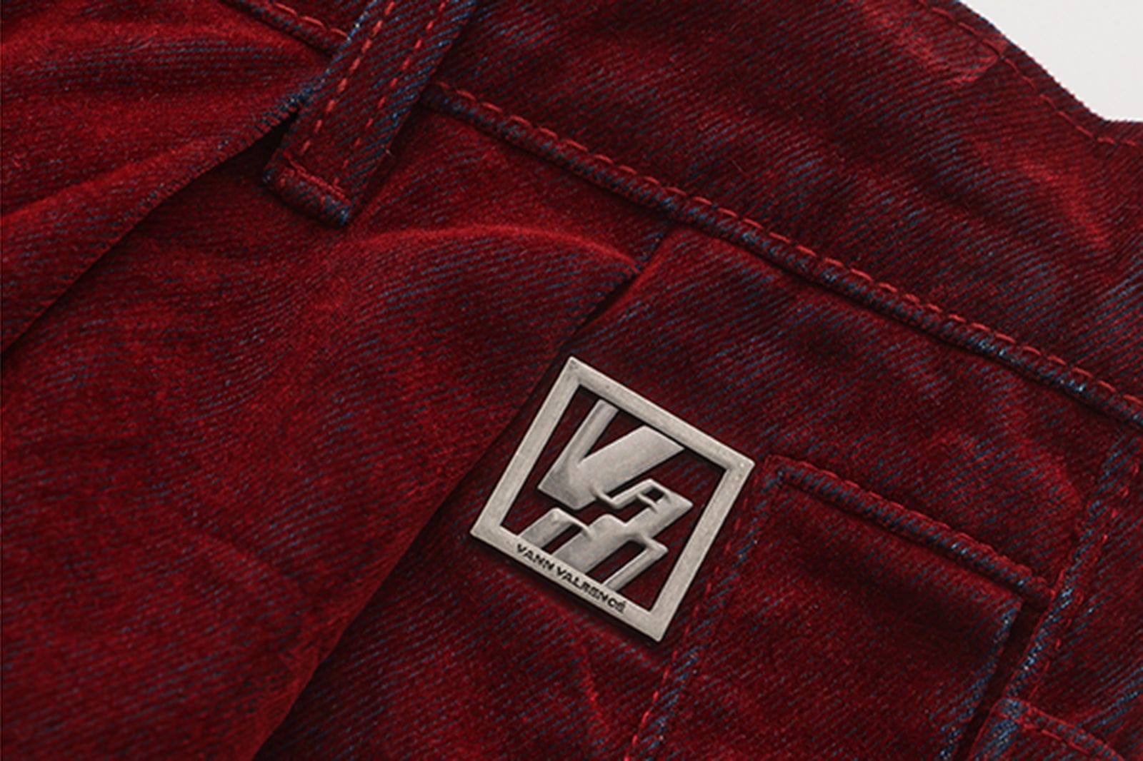 VANN VALRENCE Diamond-Studded Velvet Barrel Leg Trousers