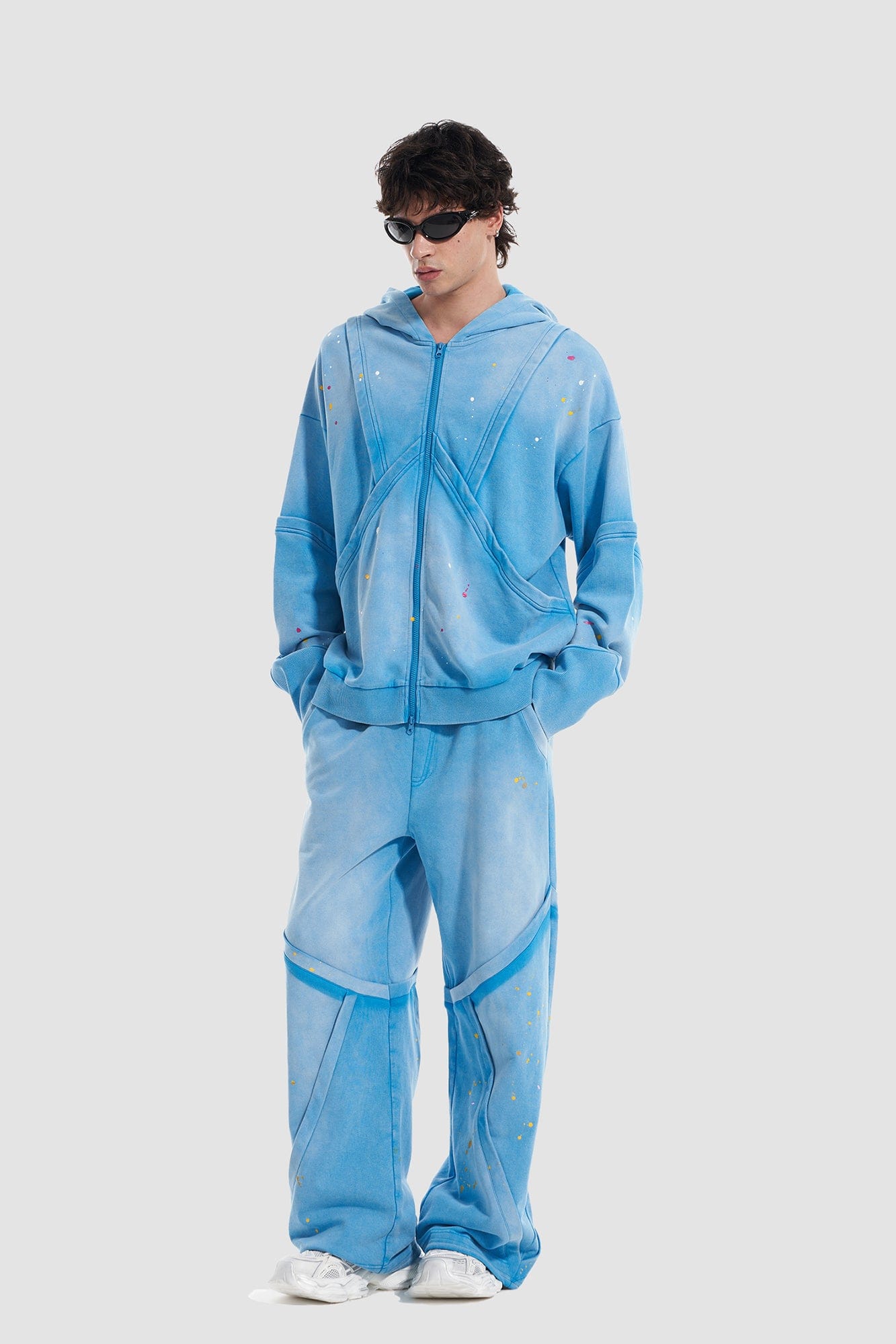 VANN VALRENCE Washed Paint-Splattered Paneled Pants