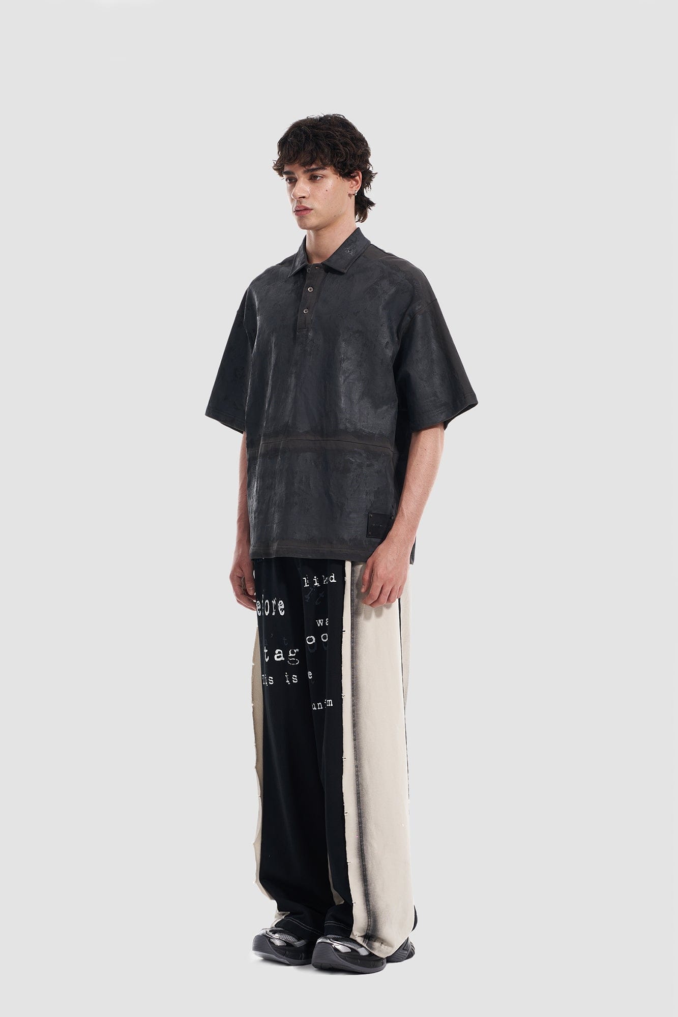 VANN VALRENCE Frayed Graphic Contrast Panel Sweatpants